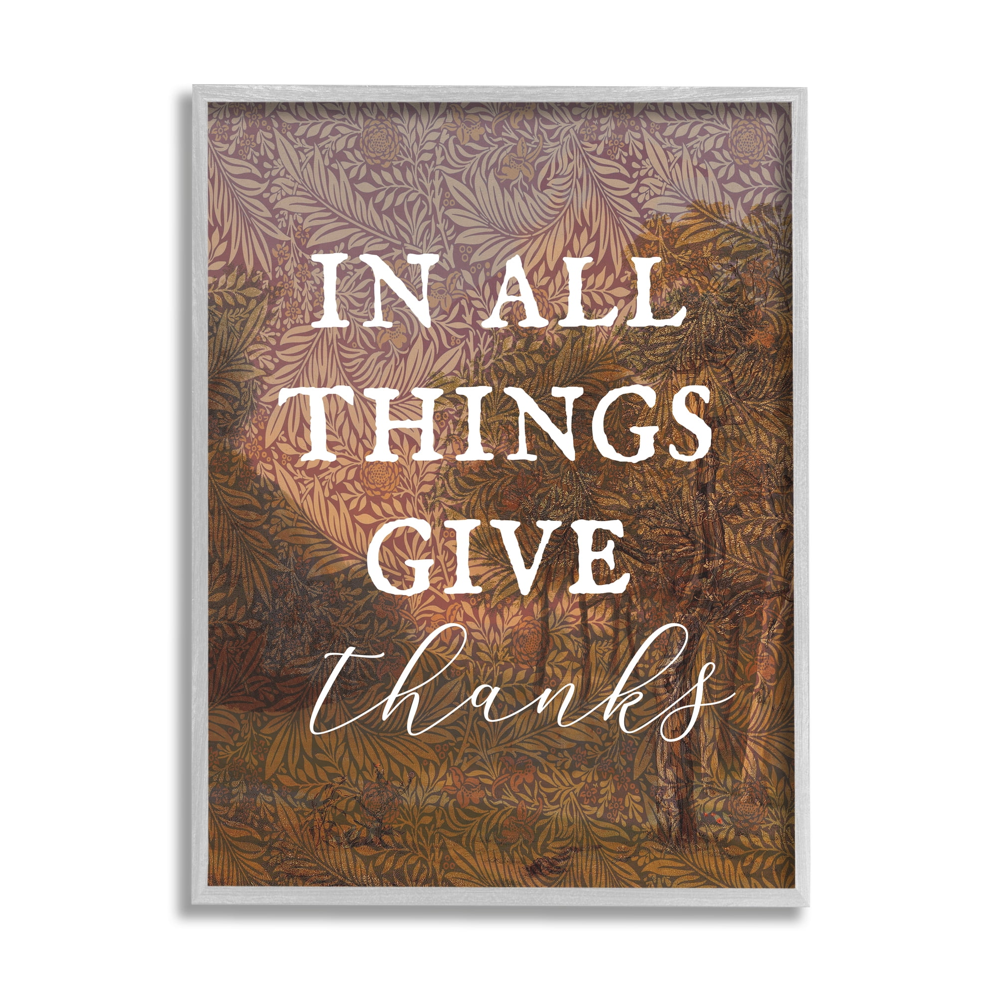 Stupell Industries Give Thanks Nature Pattern Nature Painting Gray Framed Art Print Wall Art, 11 x 14
