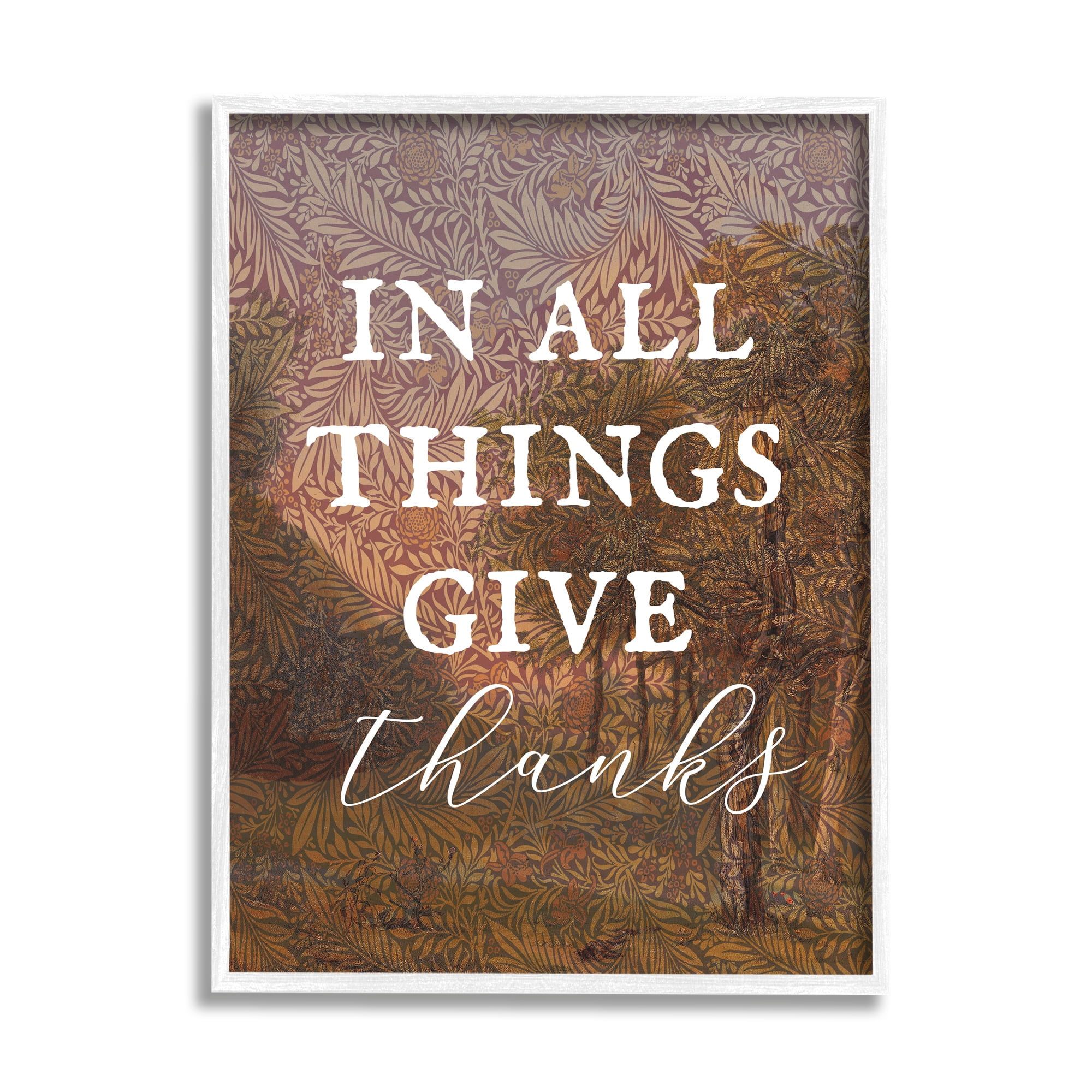 Stupell Industries Give Thanks Nature Pattern Nature Painting White Framed Art Print Wall Art, 11 x 14