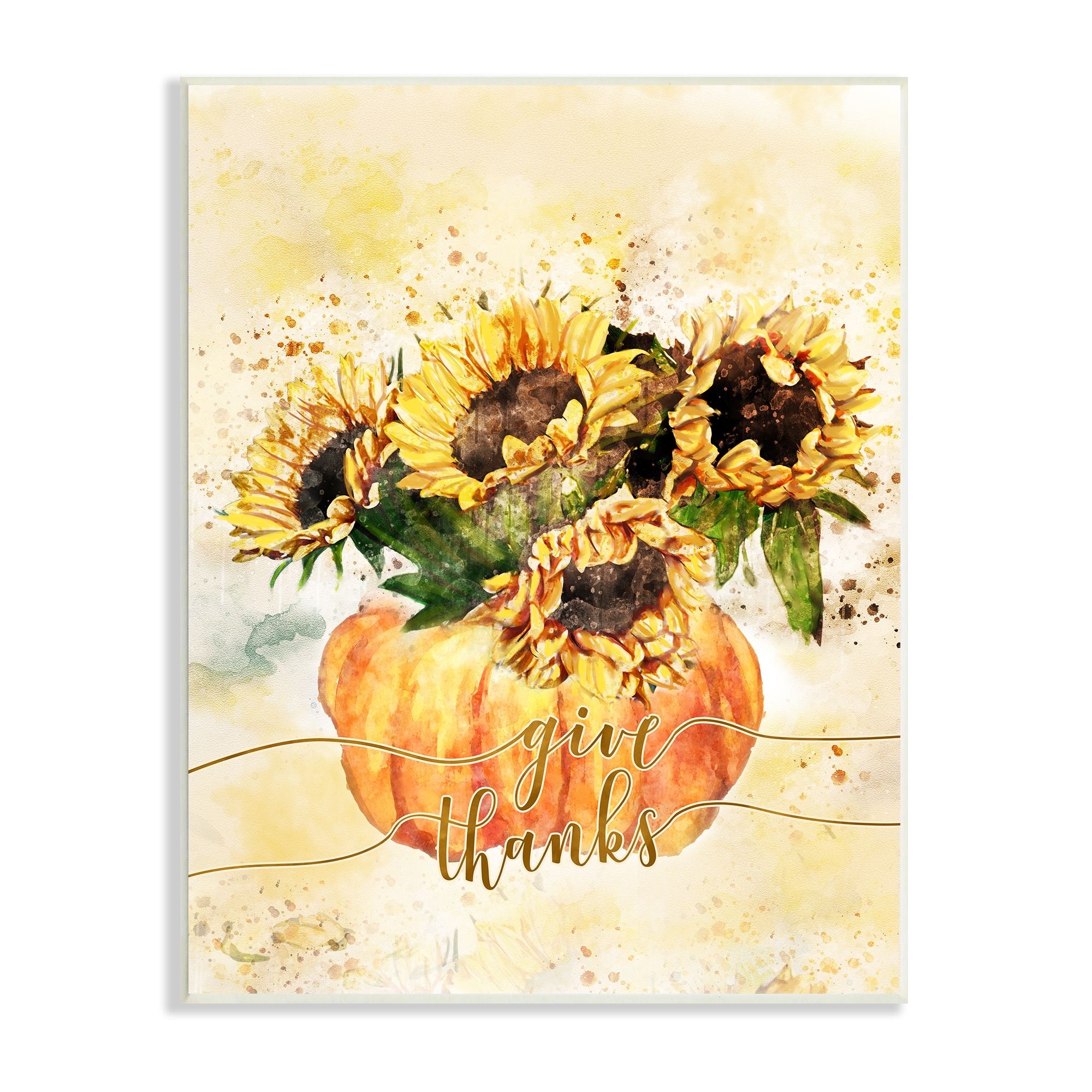Stupell Industries Give Thanks Phrase Orange Pumpkin Sunflower Floral Burst, 13 x 19,Design by Ziwei Li