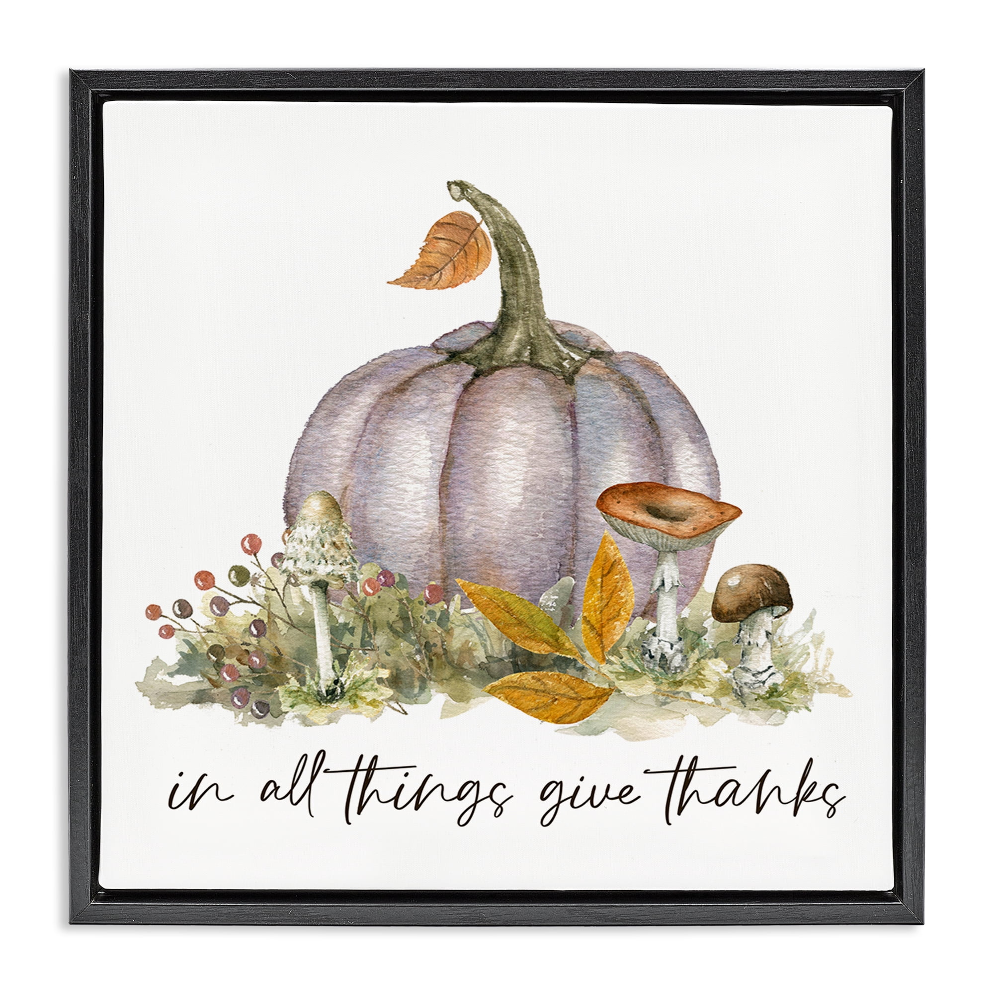 Stupell Industries Give Thanks Pumpkins Botanical & Floral Painting Black Floater Framed Canvas Art Prints Wall Art, 25 x 25