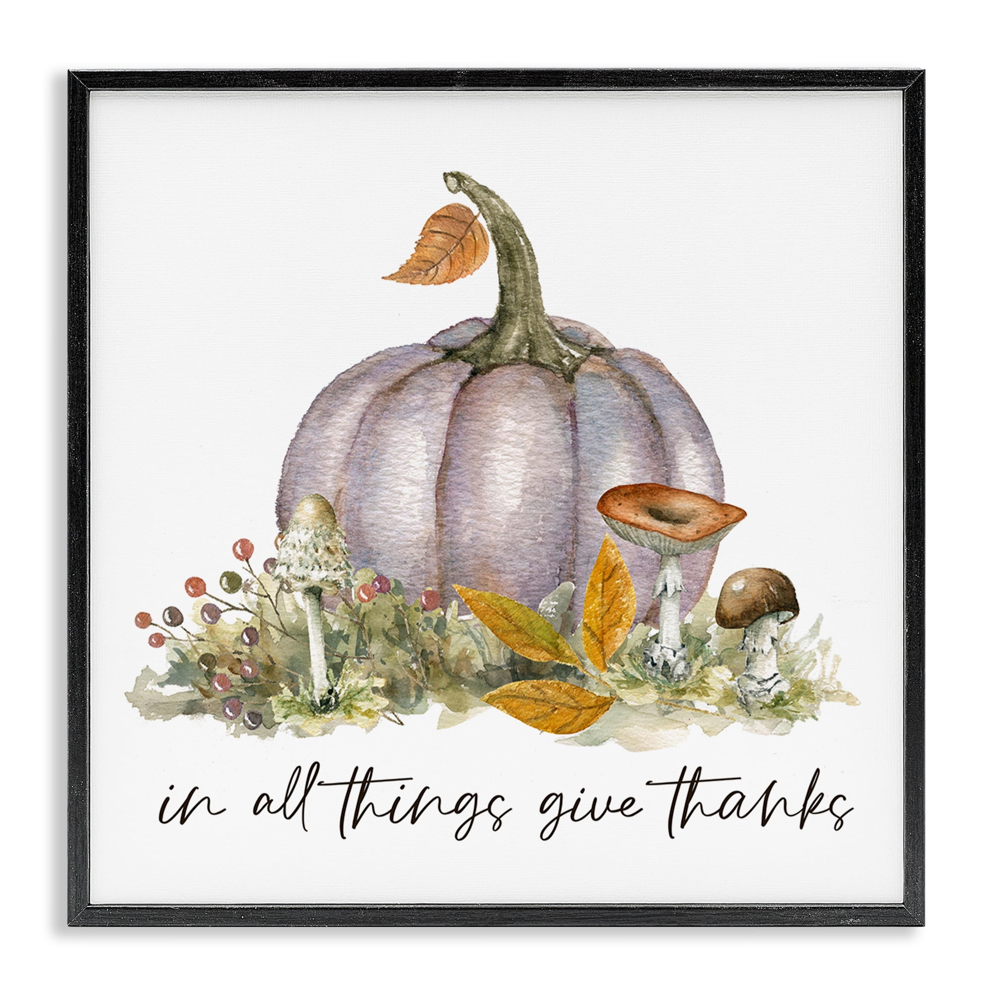 Stupell Industries Give Thanks Pumpkins Botanical & Floral Painting Black Framed Art Prints Wall Art, 12 x 12