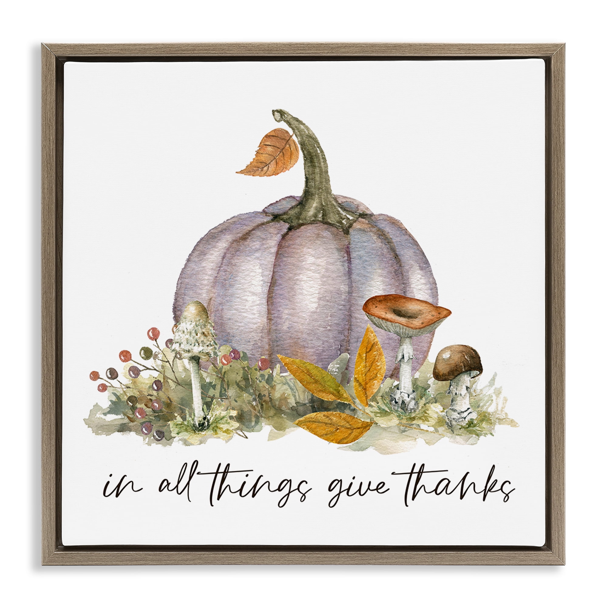 Stupell Industries Give Thanks Pumpkins Botanical & Floral Painting Brown Floater Framed Canvas Art Prints Wall Art, 25 x 25
