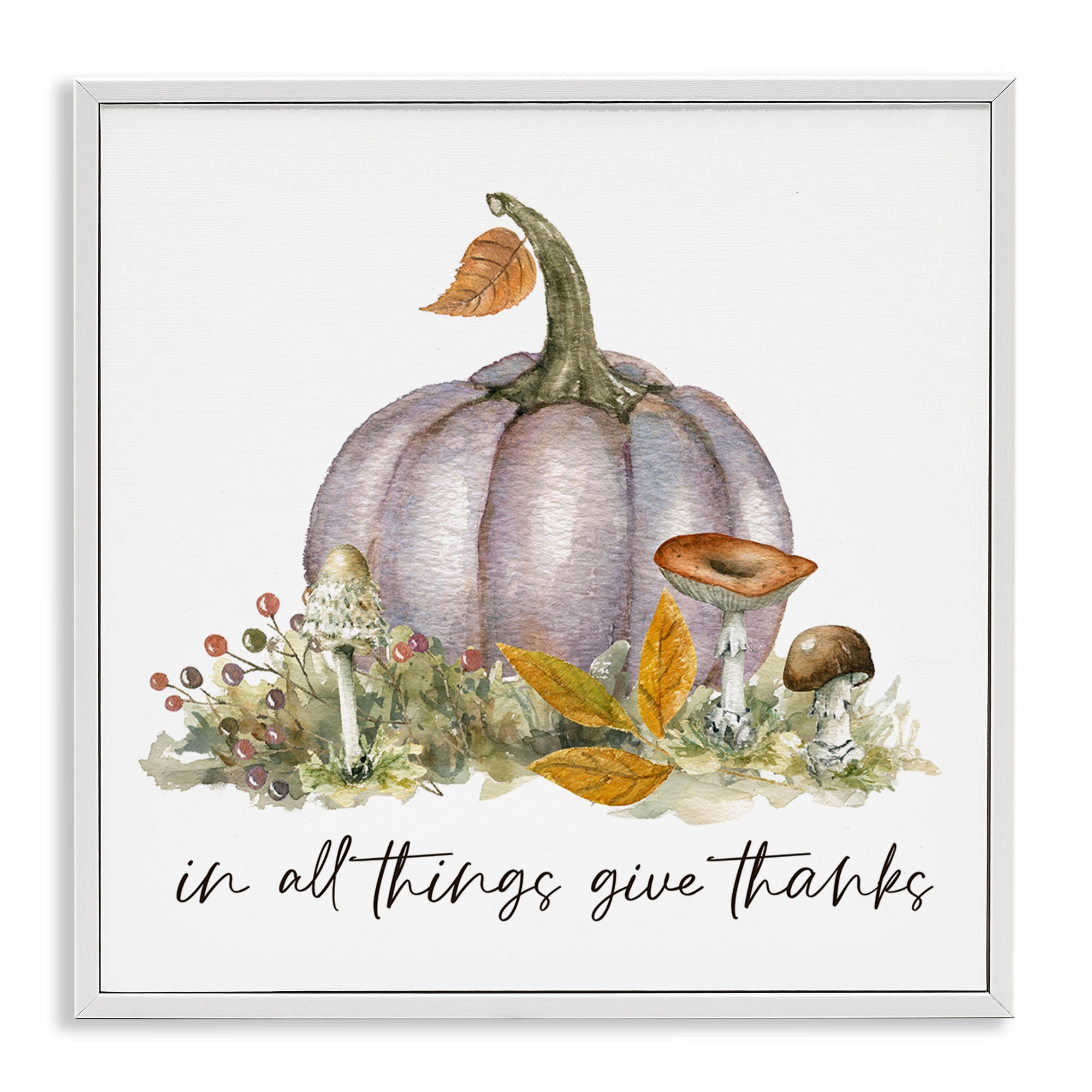 Stupell Industries Give Thanks Pumpkins Botanical & Floral Painting White Framed Art Prints Wall Art, 24 x 24