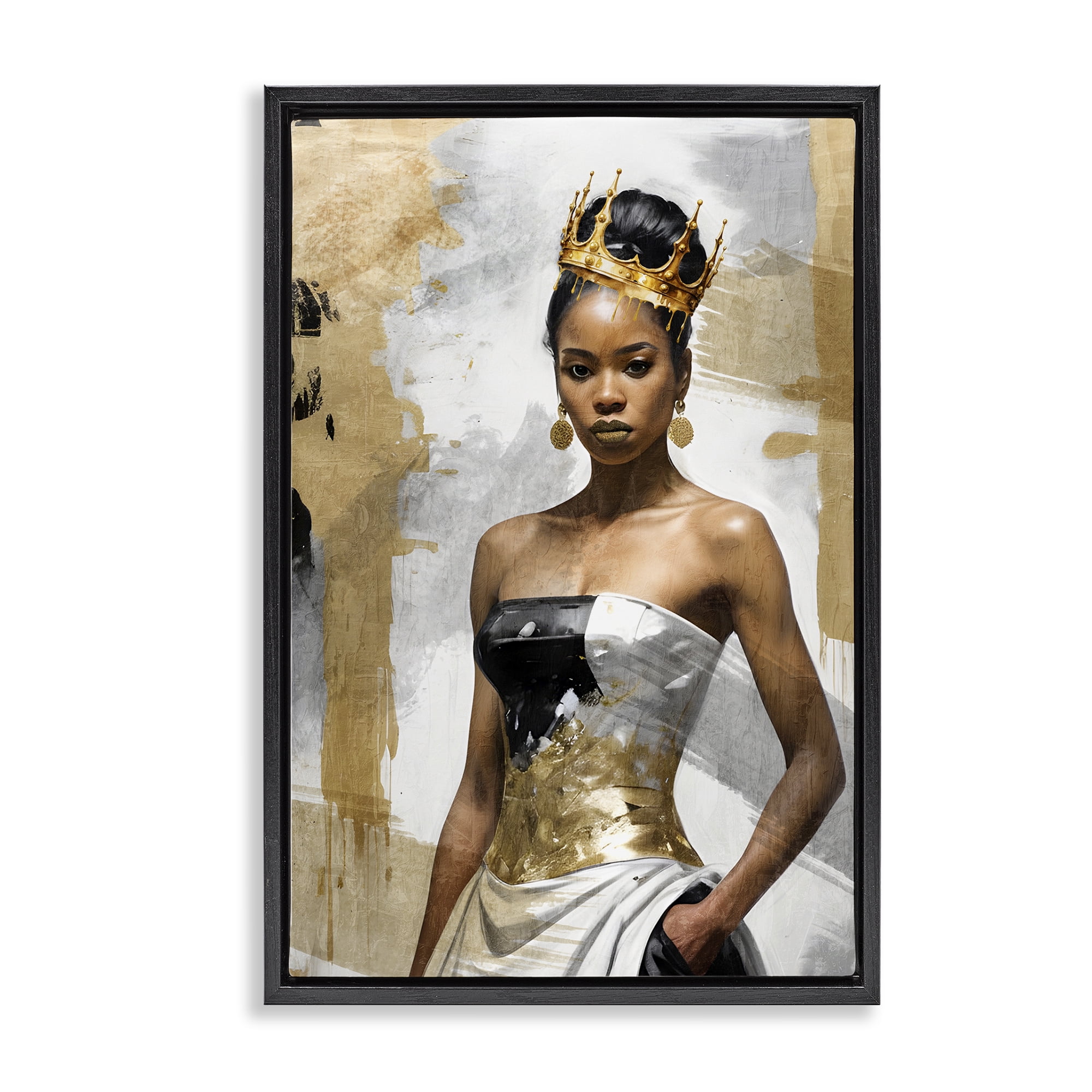 Stupell Industries Glam Abstraction Woman People Painting Black Floater Framed Canvas Art Print Wall Art, 21 x 31