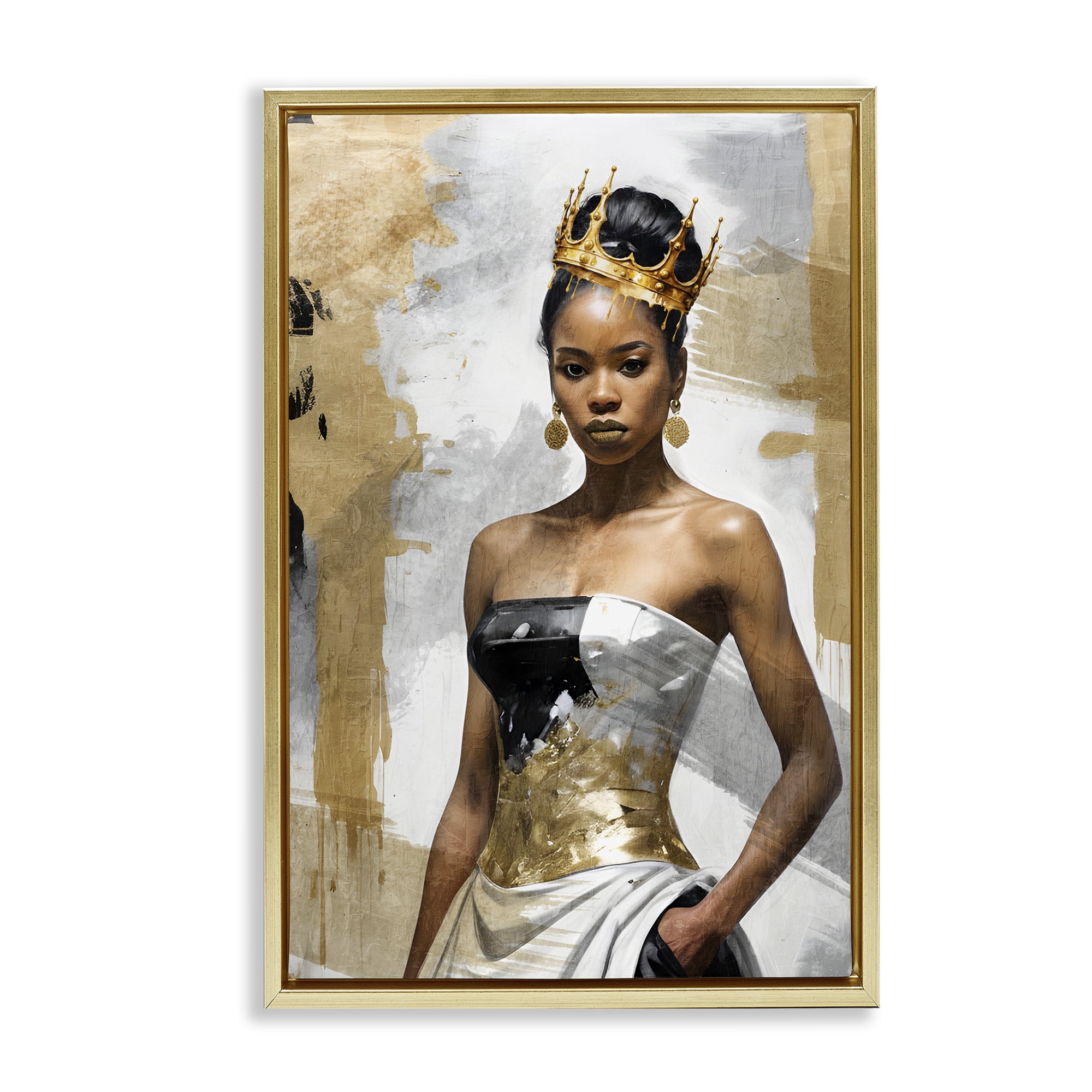 Stupell Industries Glam Abstraction Woman People Painting Gold Floater Framed Canvas Art Print Wall Art, 17 x 25