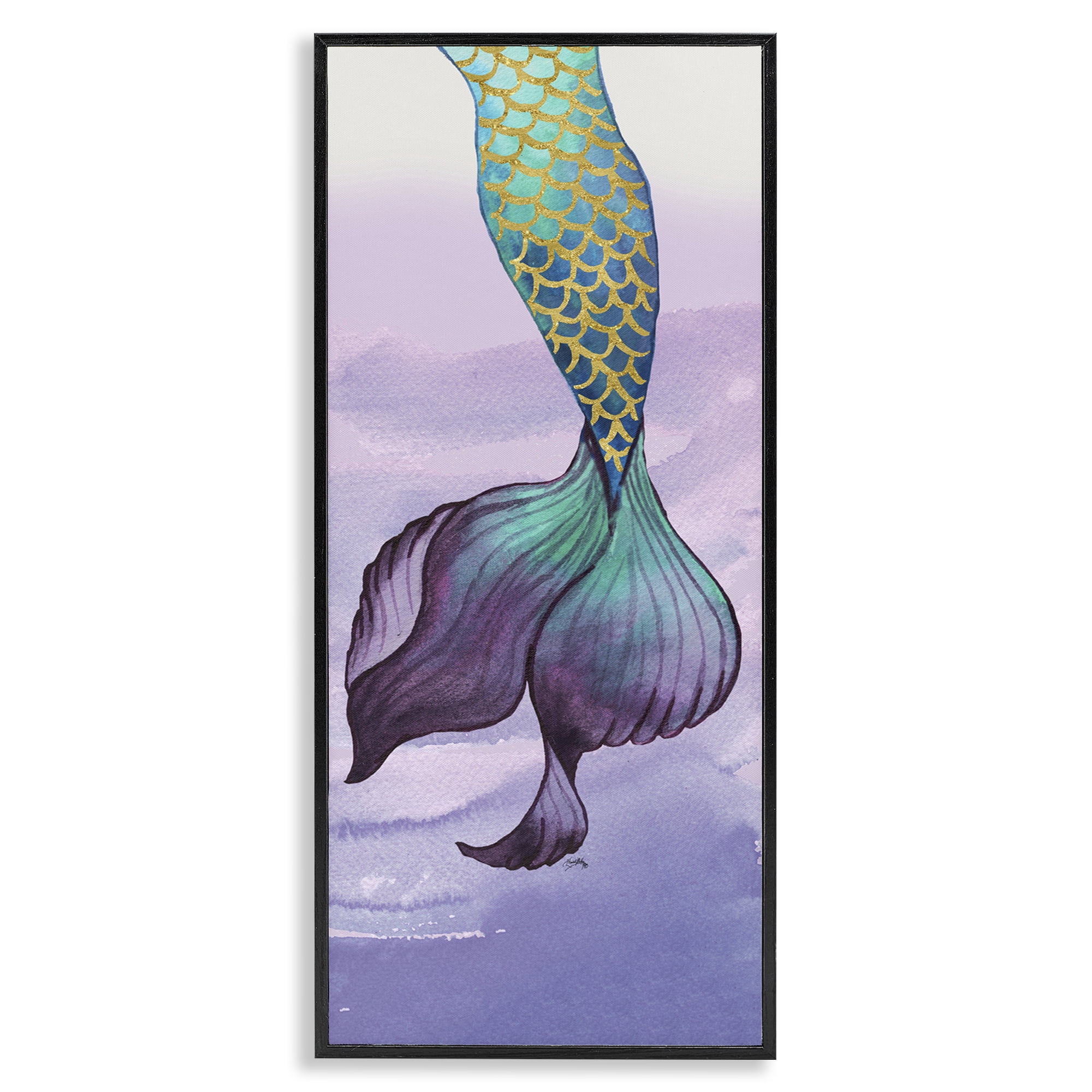 Stupell Industries Glam Accent Mermaid Tail Fairy Tales & Fantasy Painting Black Framed Art Print Wall Art, 13 x 30
