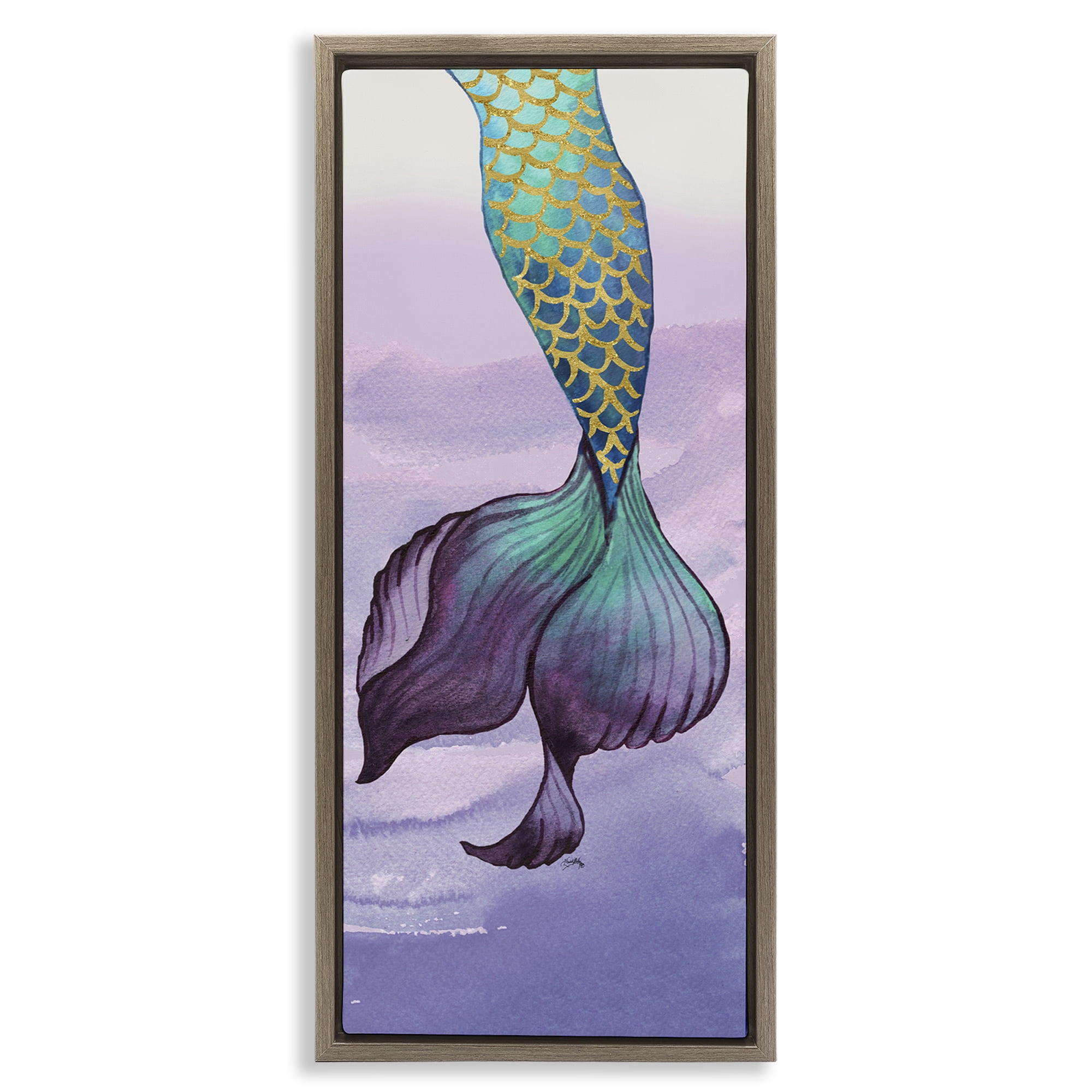 Stupell Industries Glam Accent Mermaid Tail Fairy Tales & Fantasy Painting Brown Floater Framed Art Print Wall Art, 15 x 31