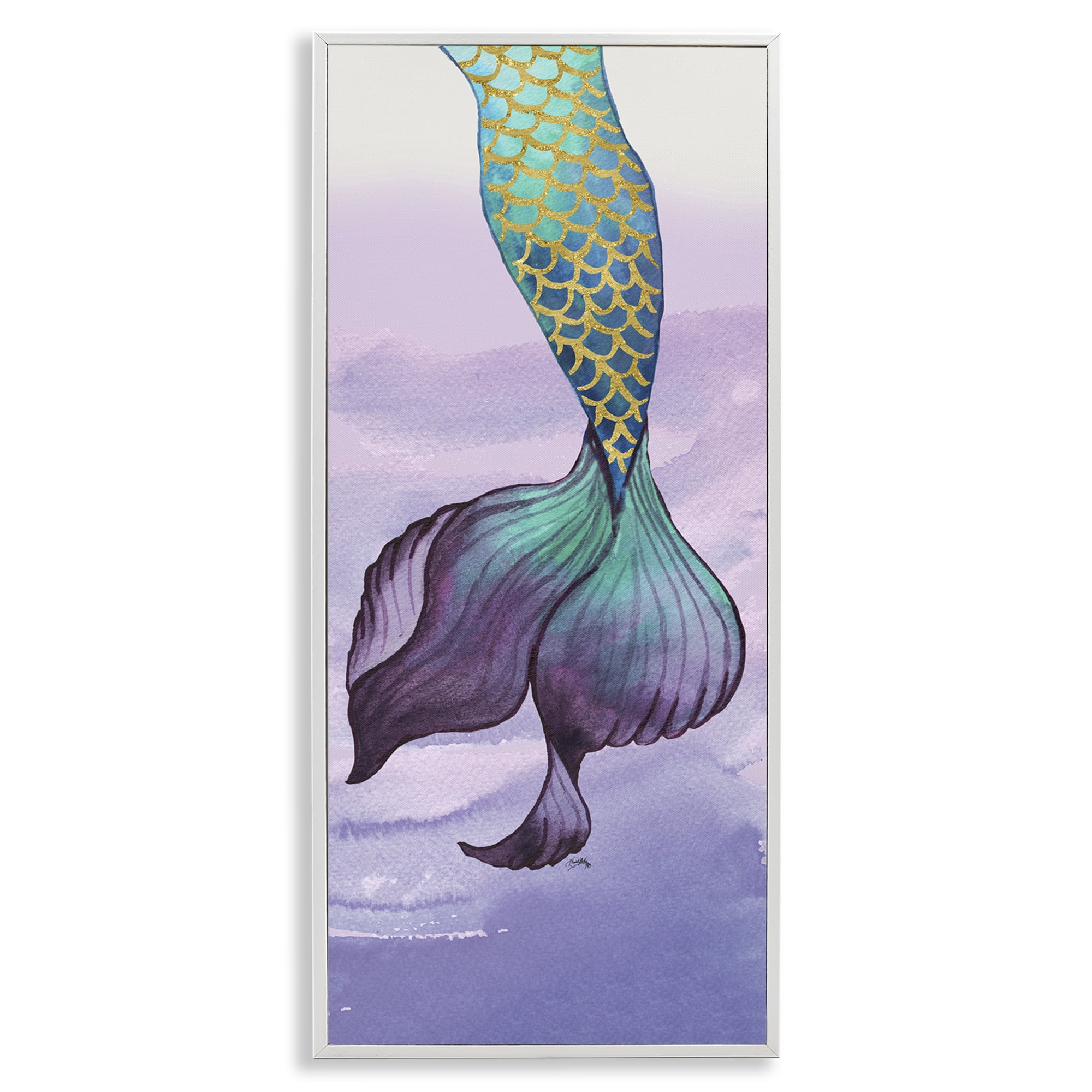 Stupell Industries Glam Accent Mermaid Tail Fairy Tales & Fantasy Painting White Framed Art Print Wall Art, 10 x 24