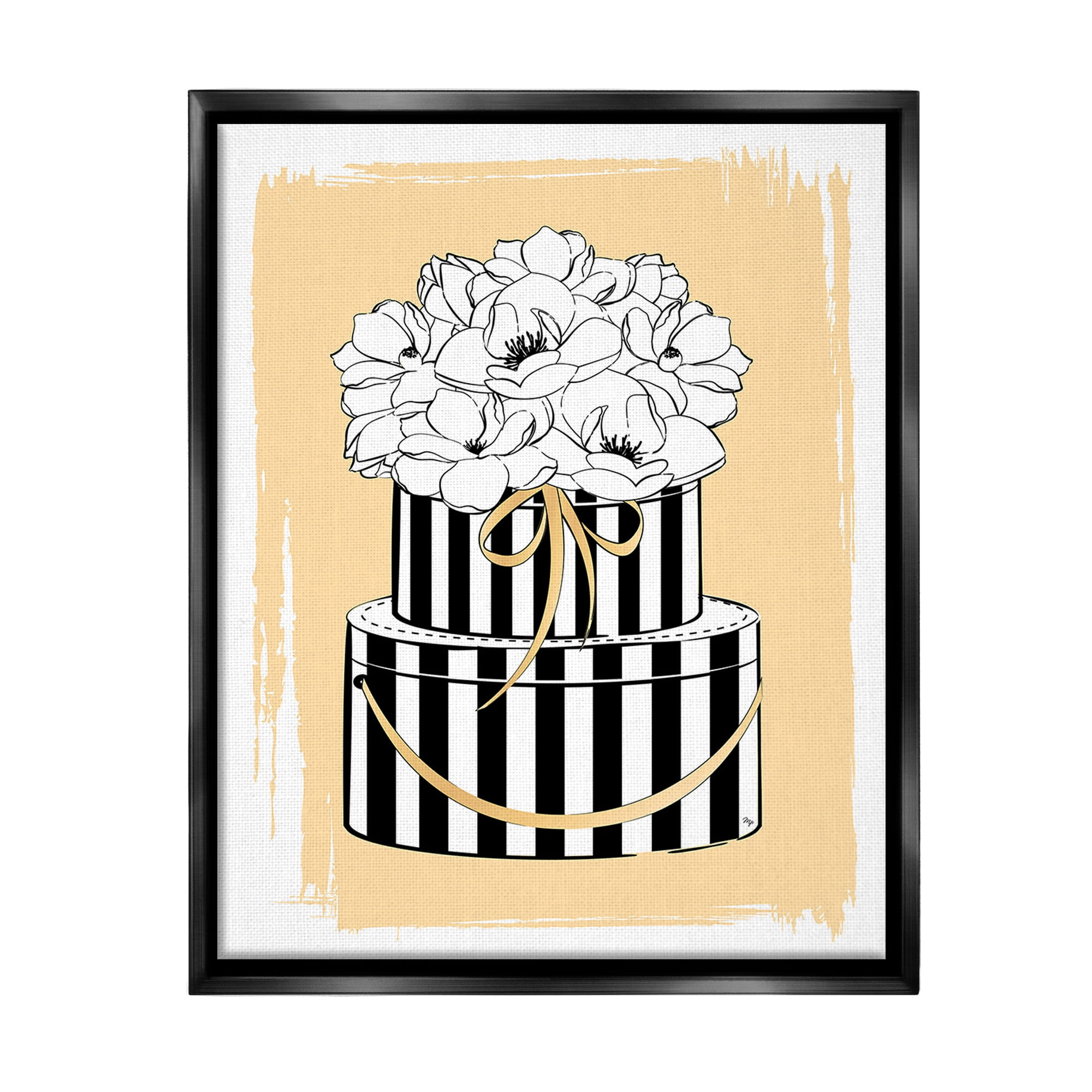 Stupell Industries Glam Accessory Boxes Botanical & Floral Painting Black Floater Framed Canvas Art Print Wall Art, 25 x 31