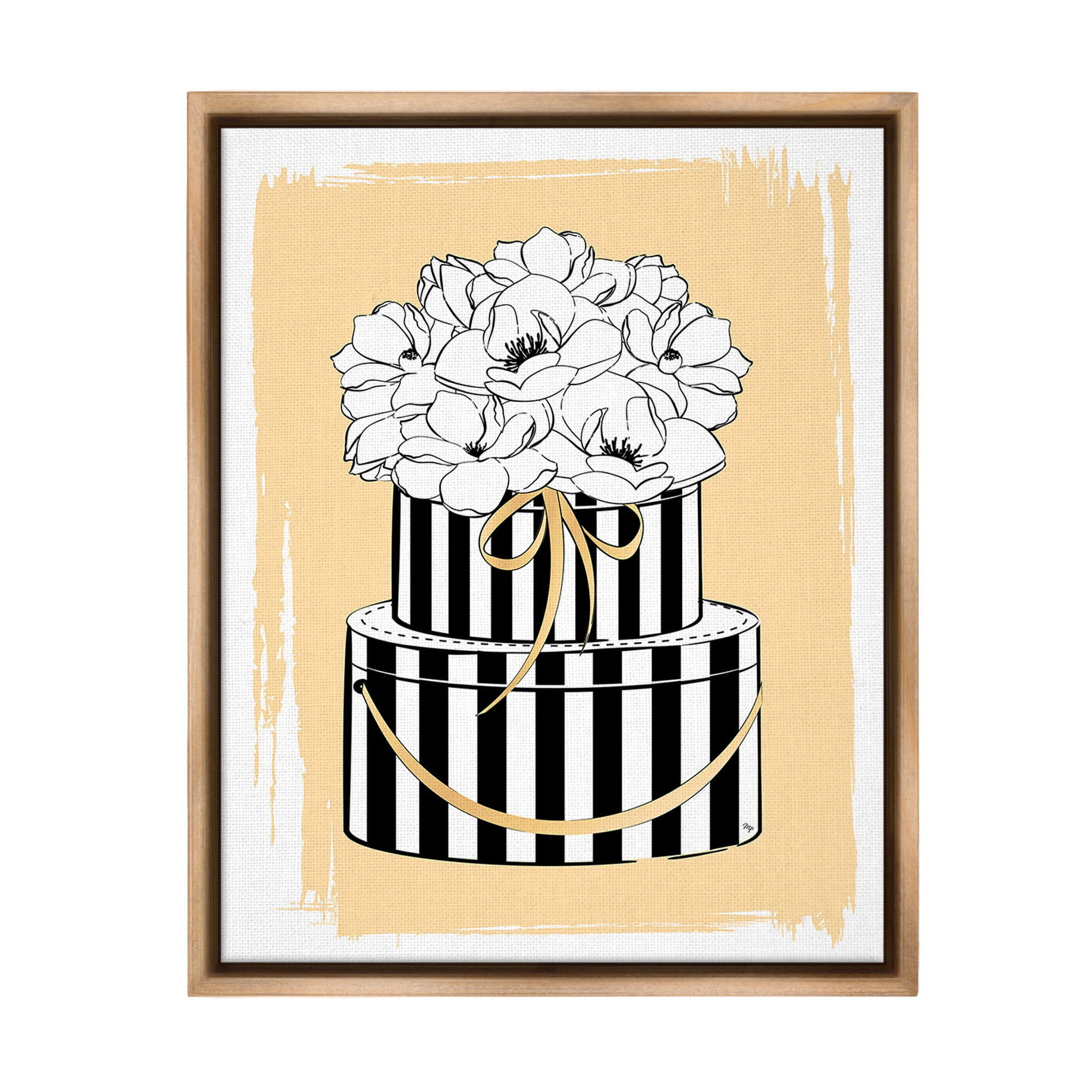 Stupell Industries Glam Accessory Boxes Botanical & Floral Painting Brown Floater Framed Canvas Art Print Wall Art, 17 x 21