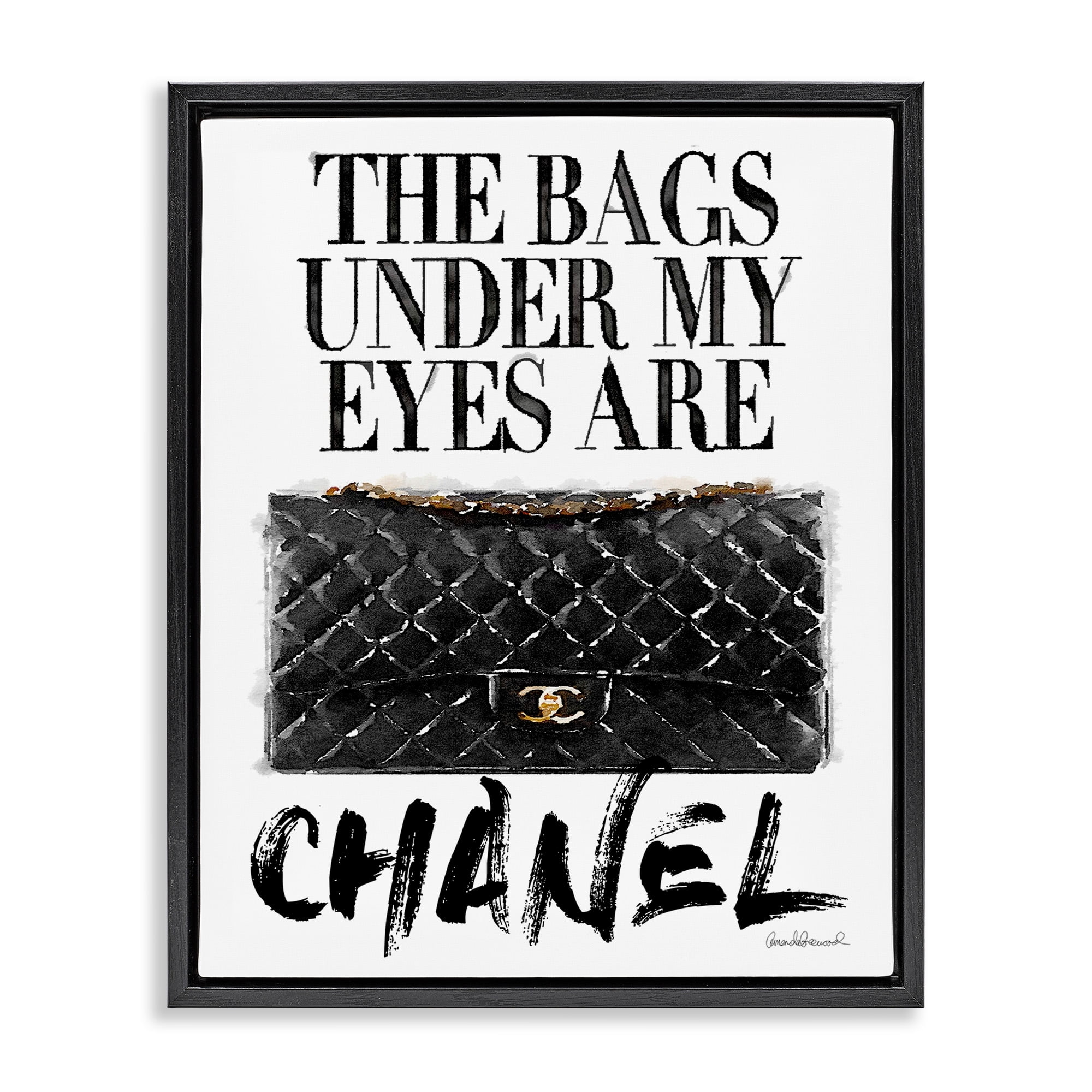 Stupell Industries Glam Bags Under My Eyes Black Bag Jet Black Framed Floating Canvas Wall Art, 24x30, by Amanda Greenwood