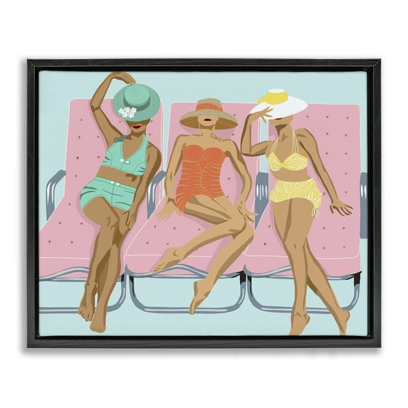 Stupell Industries Glam Beach Friends Novelty Painting Black Floater Framed Canvas Art Print Wall Art, 31 x 25