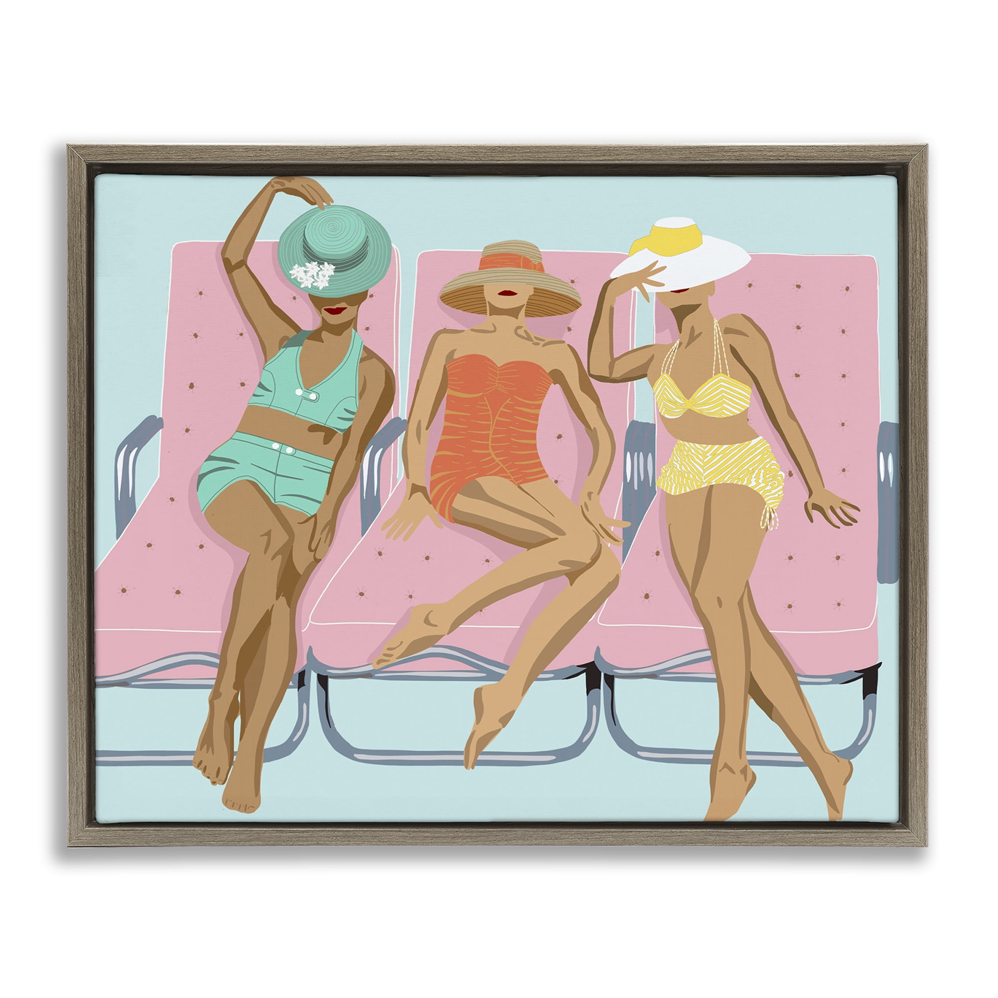 Stupell Industries Glam Beach Friends Novelty Painting Brown Floater Framed Canvas Art Print Wall Art, 21 x 17