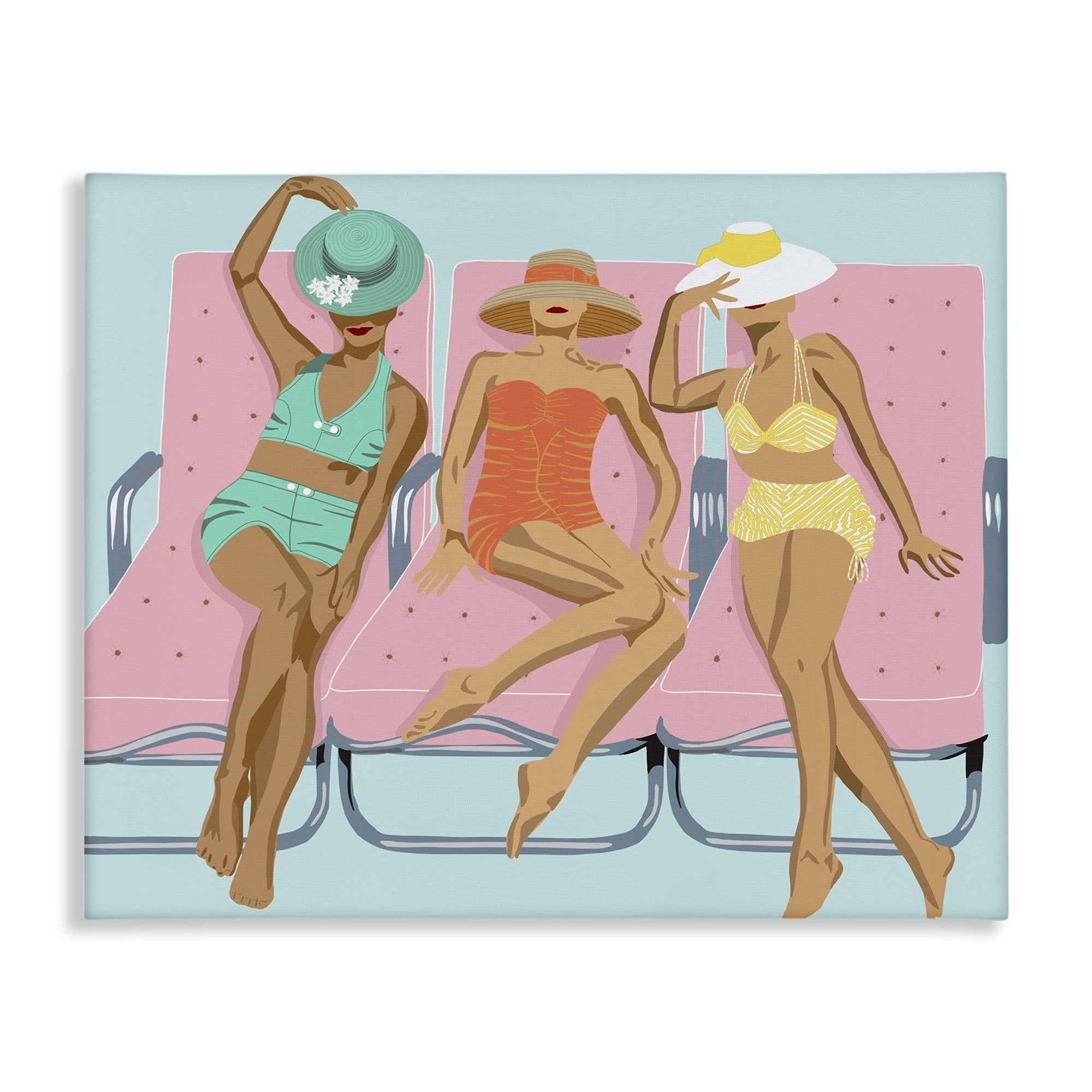 Stupell Industries Glam Beach Friends Novelty Painting Gallery Wrapped Canvas Art Print Wall Art, 48 x 36