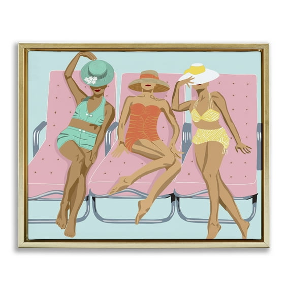 Stupell Industries Glam Beach Friends Novelty Painting Gold Floater Framed Canvas Art Print Wall Art, 31 x 25
