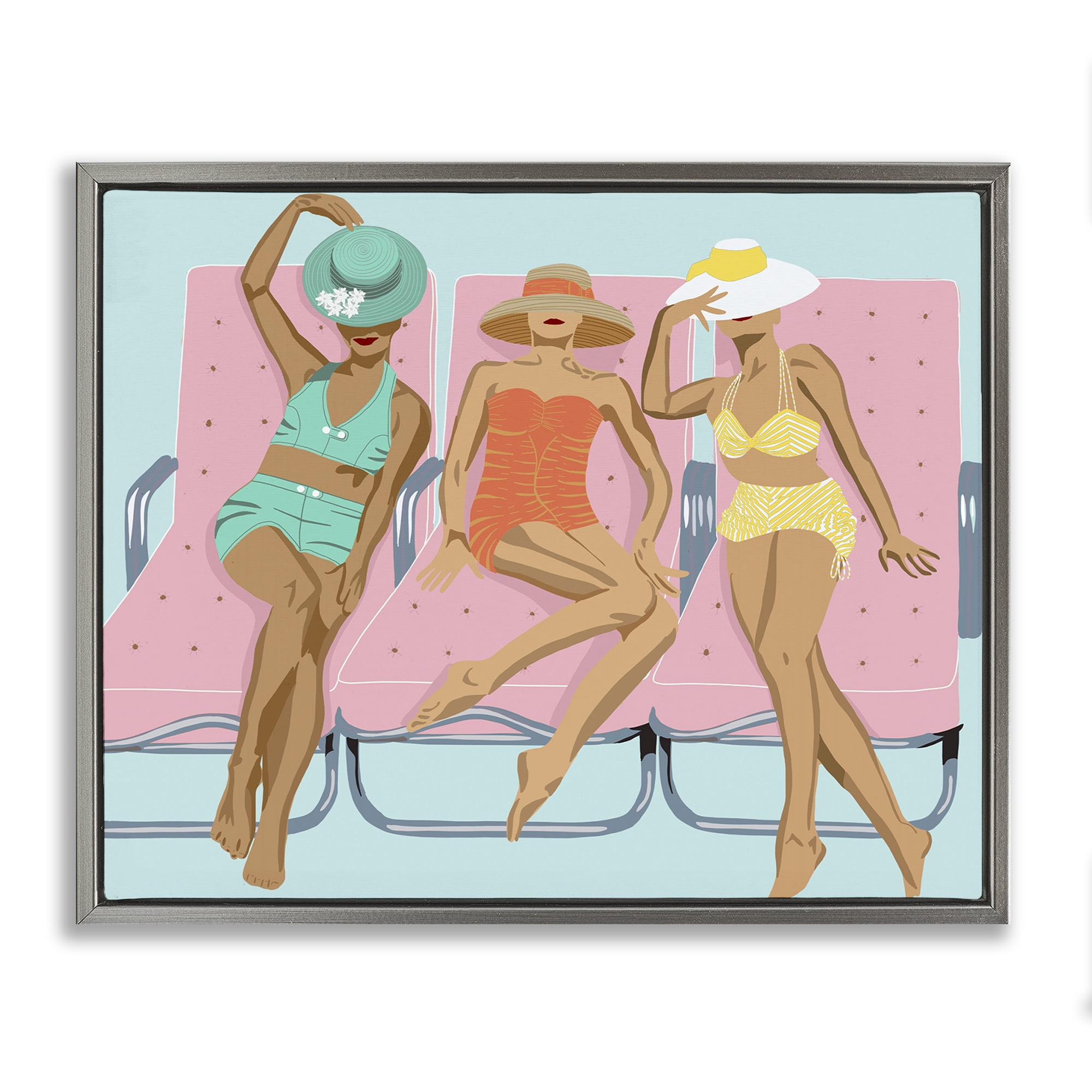 Stupell Industries Glam Beach Friends Novelty Painting Gray Floater Framed Canvas Art Print Wall Art, 21 x 17