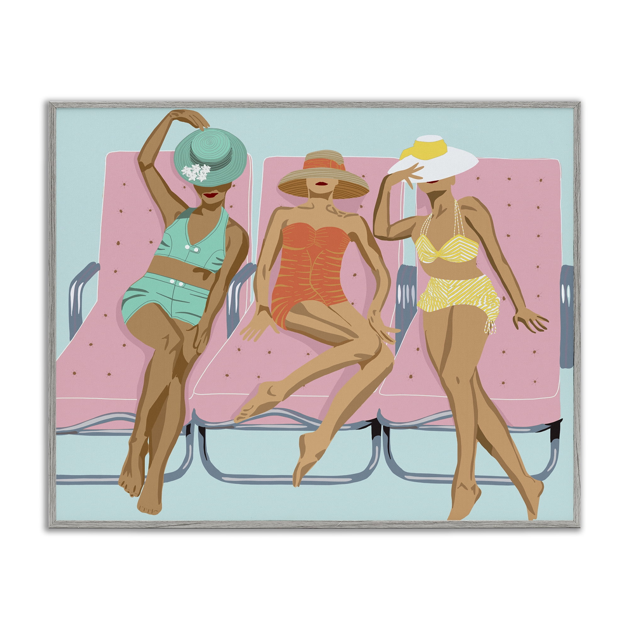 Stupell Industries Glam Beach Friends Novelty Painting Gray Framed Art Print Wall Art, 30 x 24