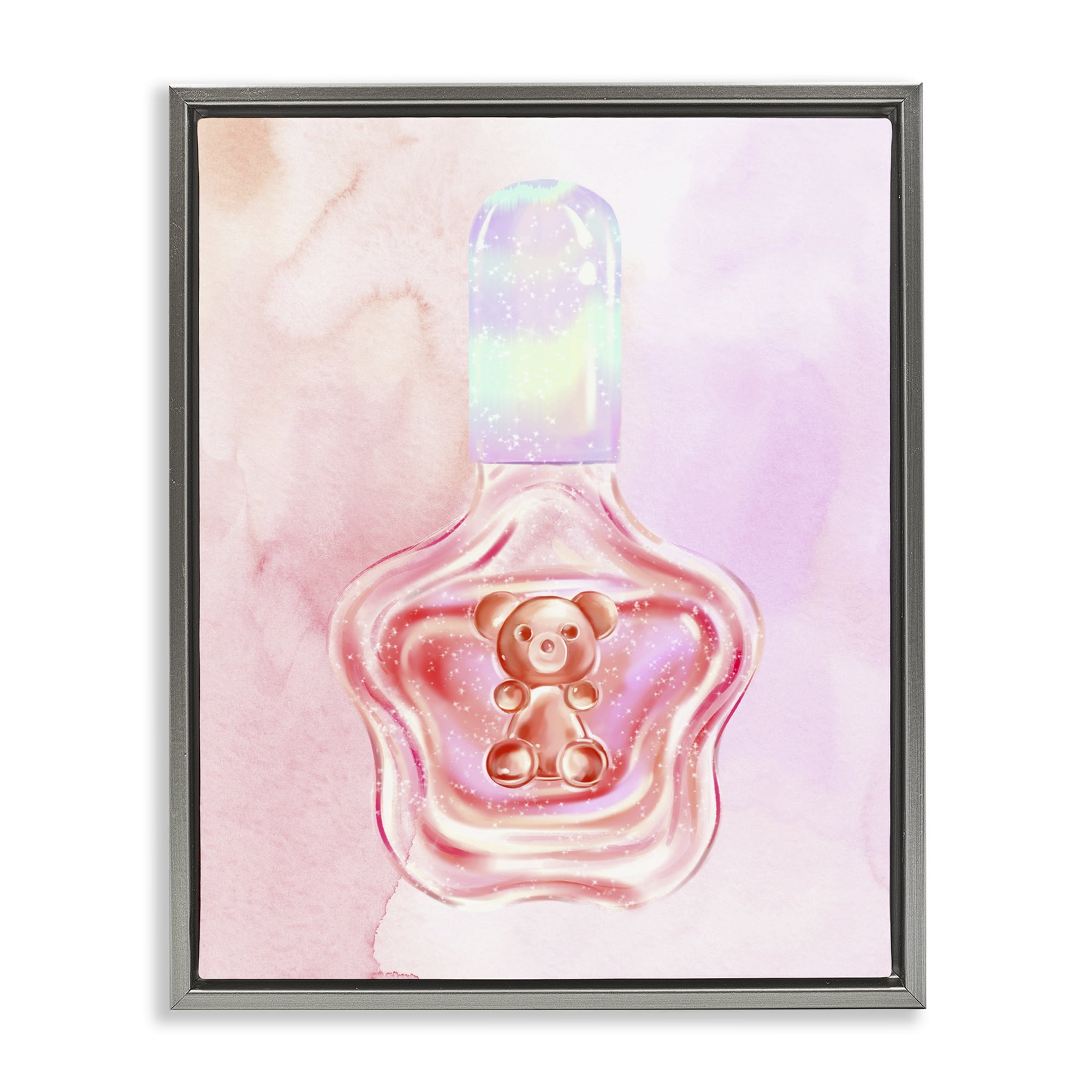 Stupell Industries Glam Bear Polish Beauty & Fashion Painting Gray Floater Framed Art Print Wall Art, 17 x 21