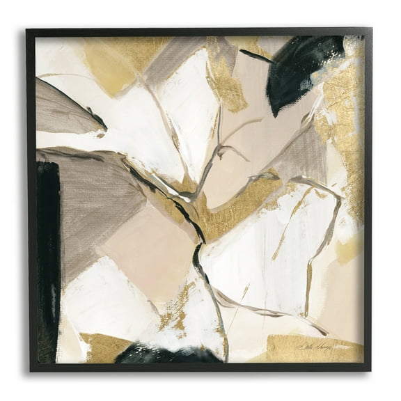 Stupell Industries Glam & Beige Abstraction Abstract Painting Black Framed Art Print Wall Art, 12 x 12