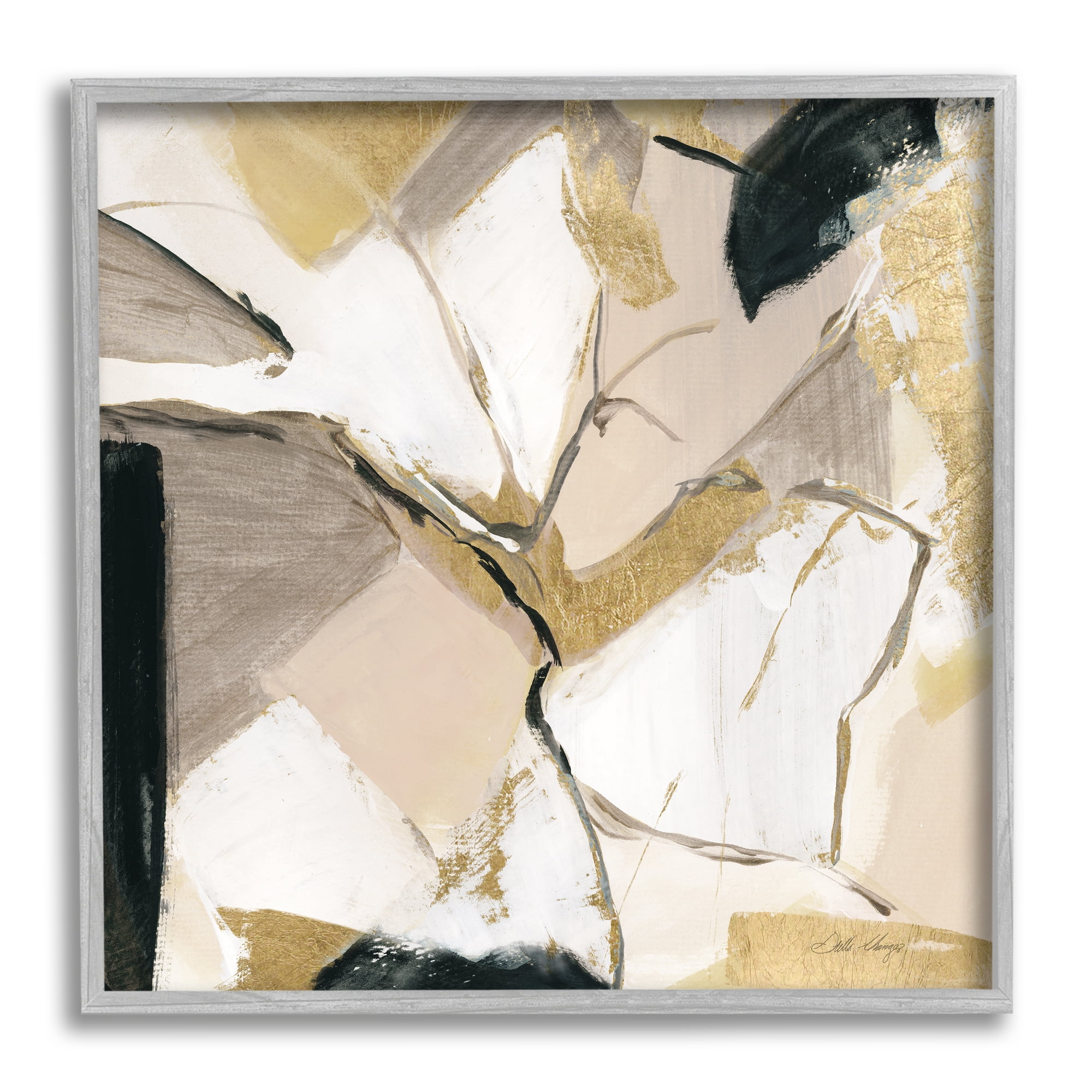 Stupell Industries Glam & Beige Abstraction Abstract Painting Gray Framed Art Print Wall Art, 17 x 17