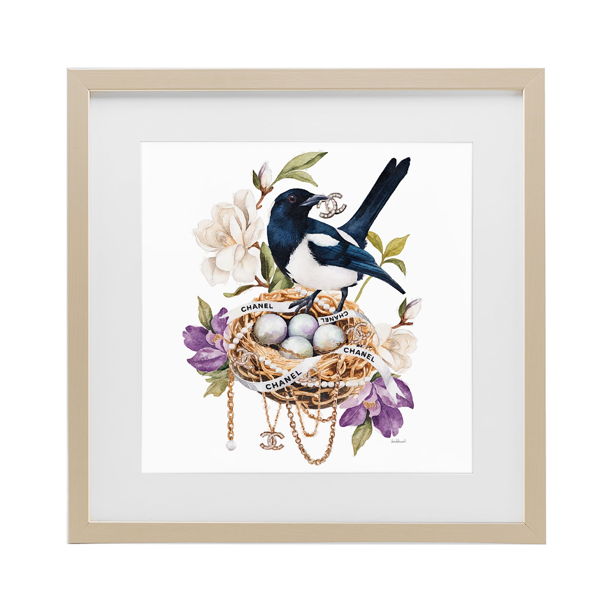 Stupell Industries Glam Birds Nest Magnolia Birch Framed Print Under Glass, design by Amanda Greenwood