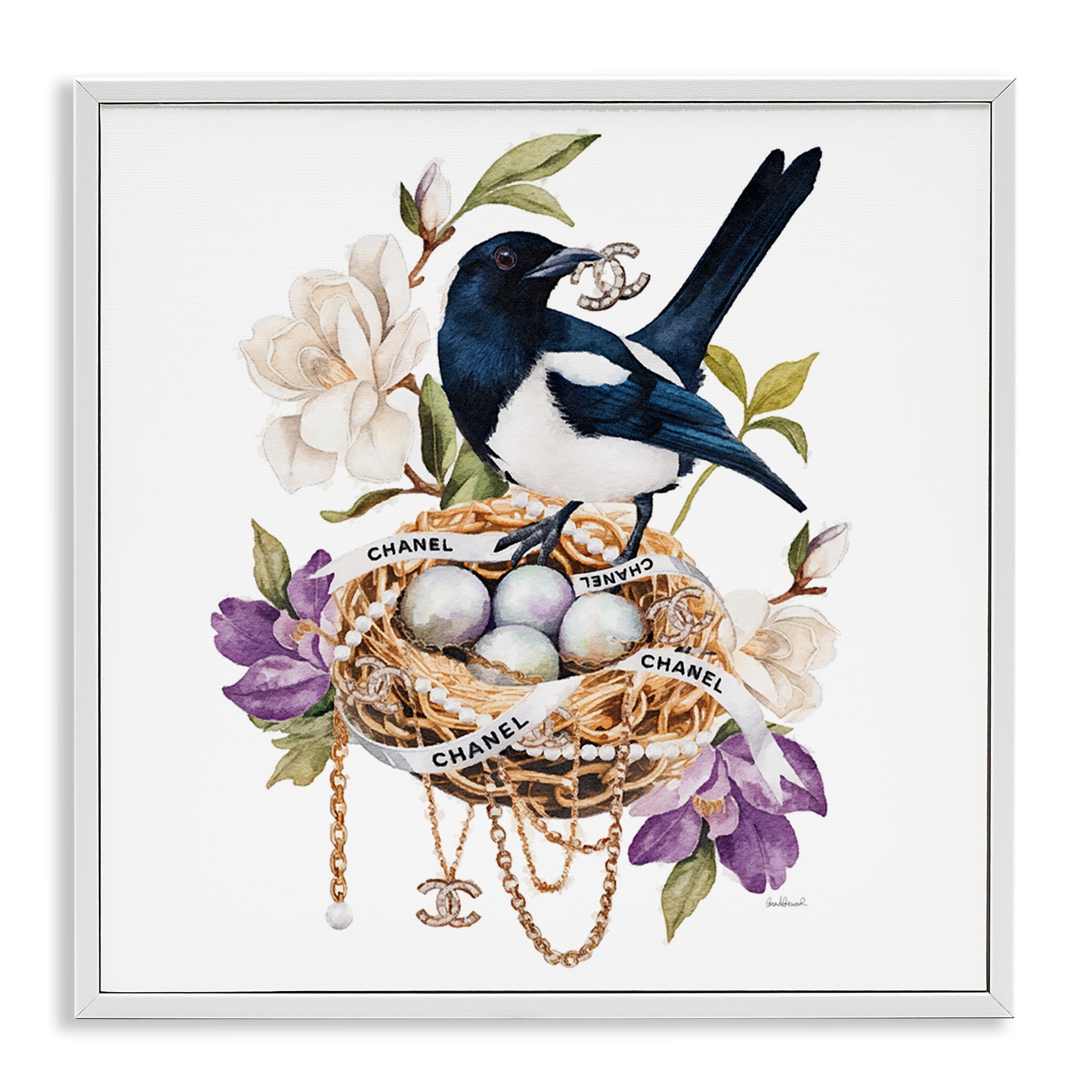 Stupell Industries Glam Birds Nest Magnolia White Framed Giclee Art, design by Amanda Greenwood