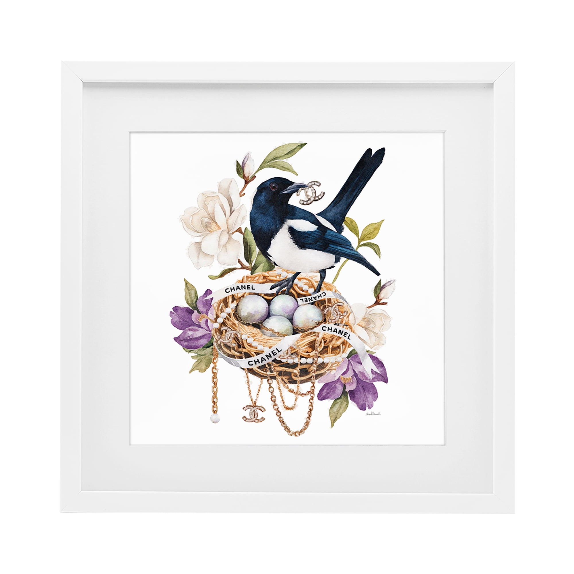 Stupell Industries Glam Birds Nest Magnolia White Framed Print Under Glass, design by Amanda Greenwood