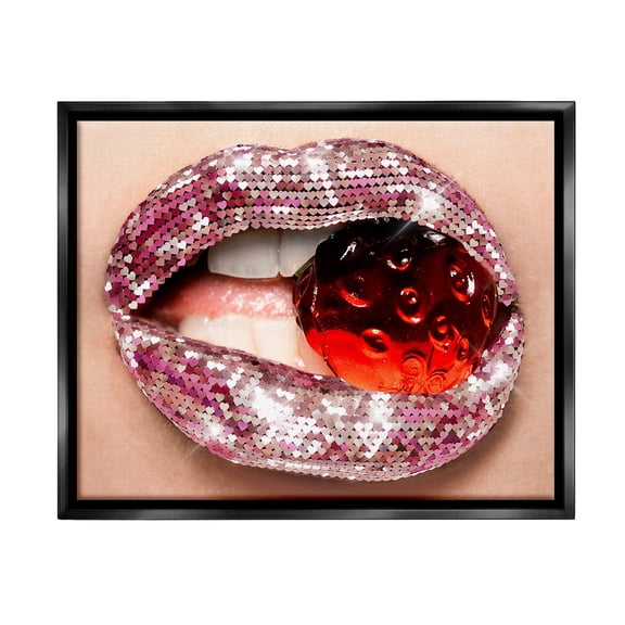 Stupell Industries Glam Biting Candy Novelty Painting Black Floater Framed Canvas Art Print Wall Art, 31 x 25