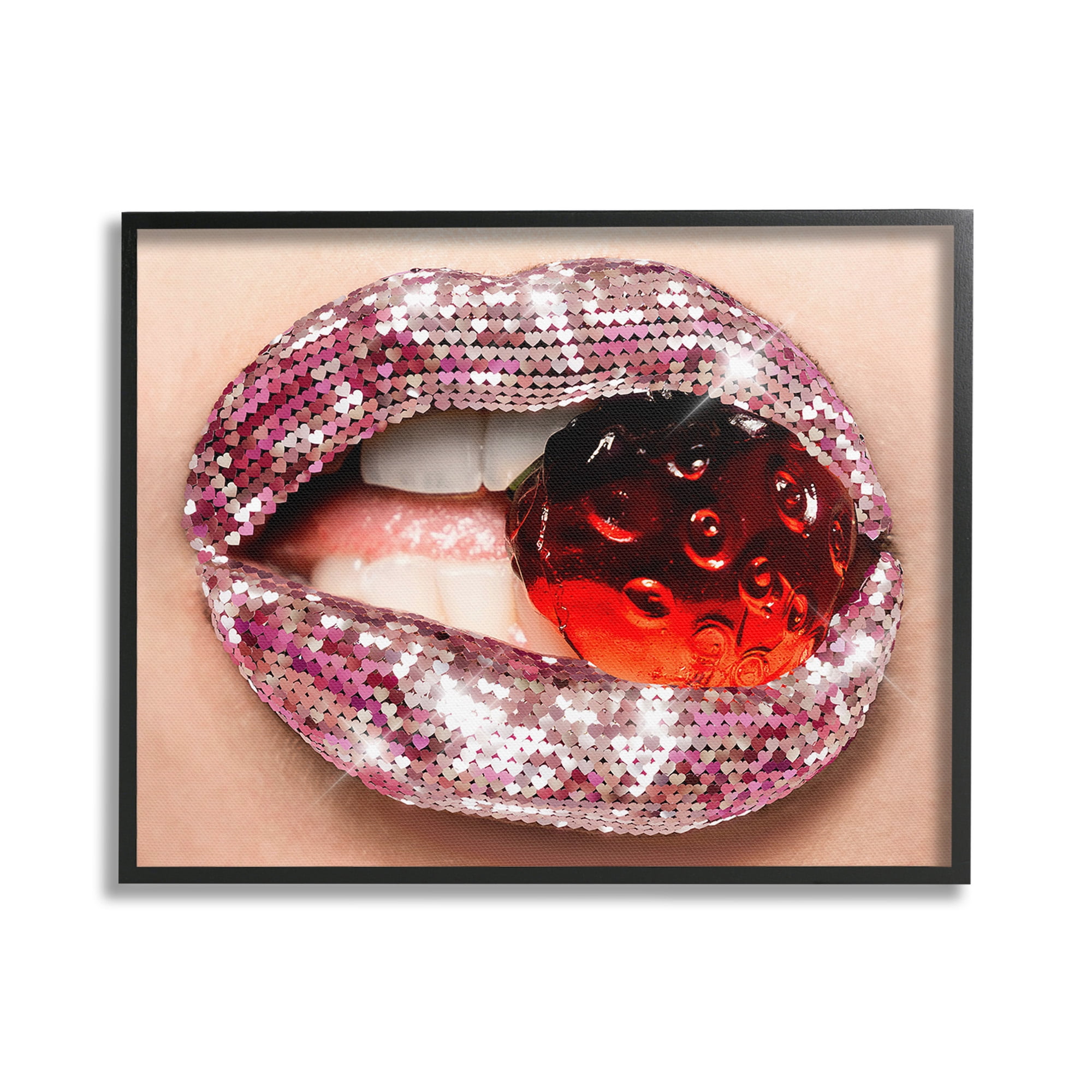 Stupell Industries Glam Biting Candy Novelty Painting Black Framed Art Print Wall Art, 30 x 24