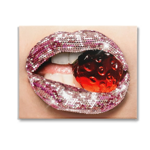Stupell Industries Glam Biting Candy Novelty Painting Gallery Wrapped Canvas Art Print Wall Art, 20 x 16