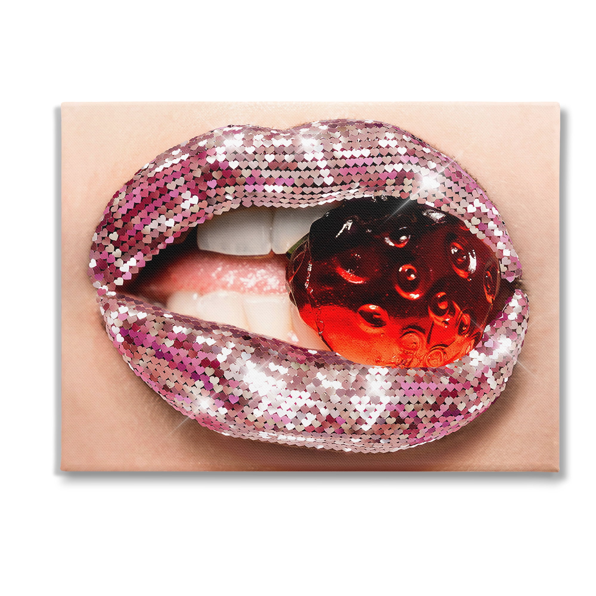 Stupell Industries Glam Biting Candy Novelty Painting Gallery Wrapped Canvas Art Print Wall Art, 48 x 36