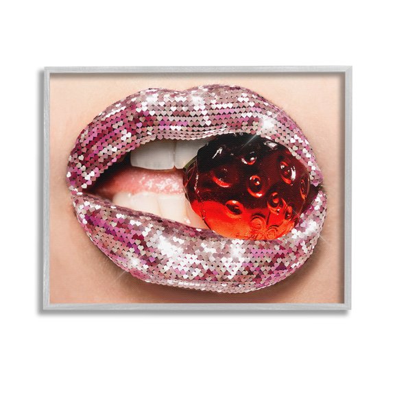 Stupell Industries Glam Biting Candy Novelty Painting Gray Framed Art Print Wall Art, 14 x 11