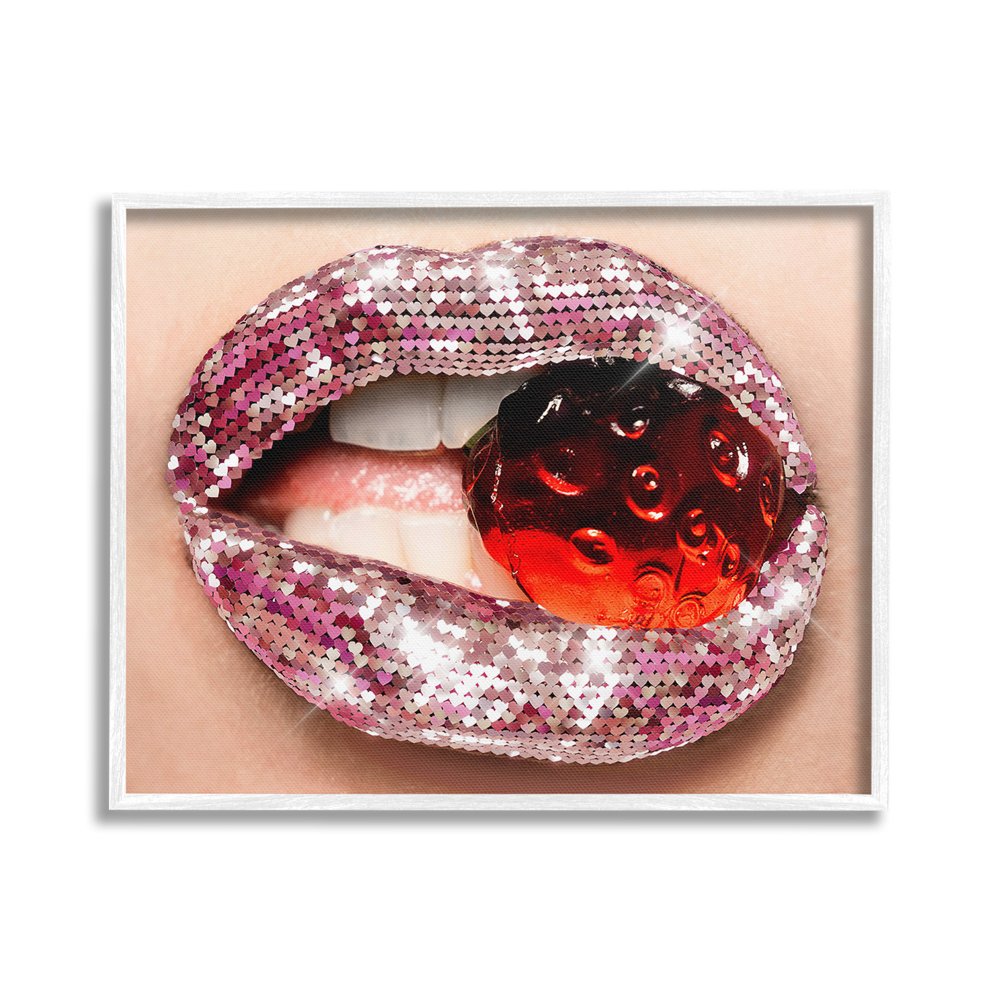 Stupell Industries Glam Biting Candy Novelty Painting White Framed Art Print Wall Art, 30 x 24