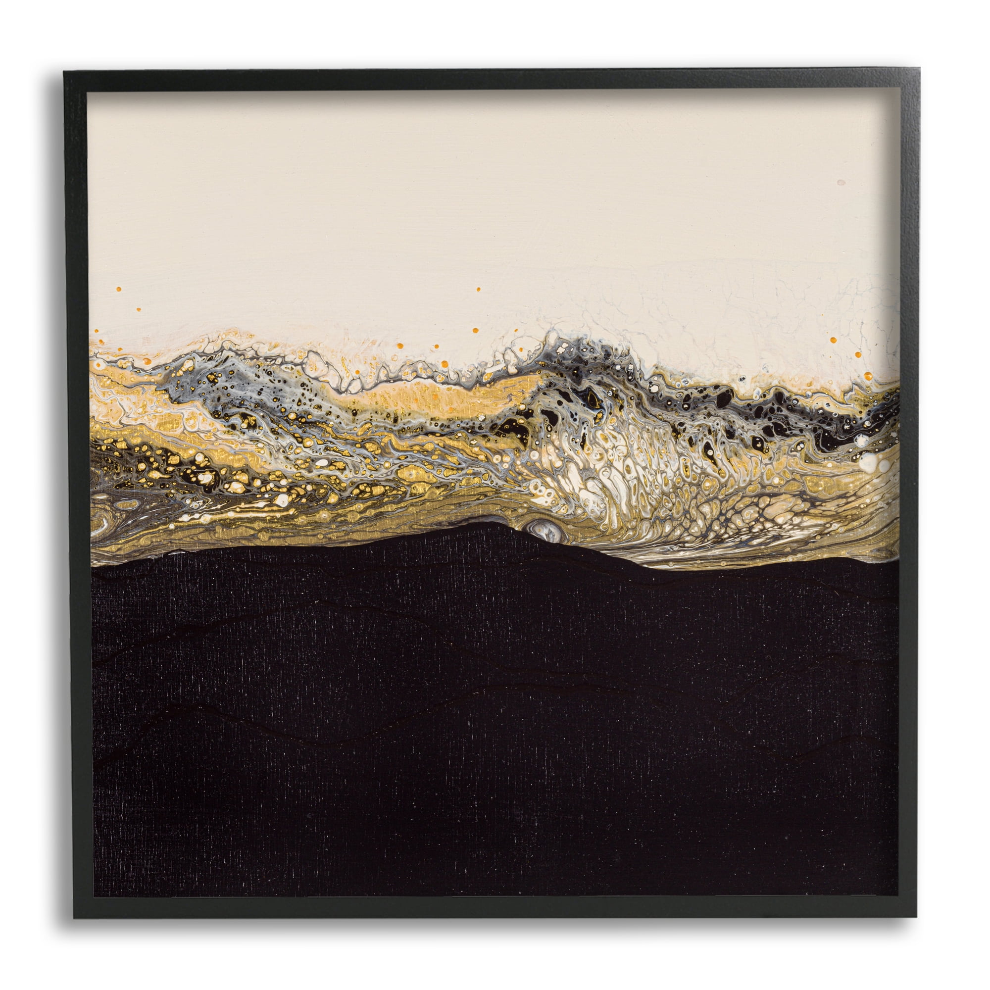 Stupell Industries Glam & Black Splash Abstract Painting Black Framed Art Print Wall Art, 12 x 12