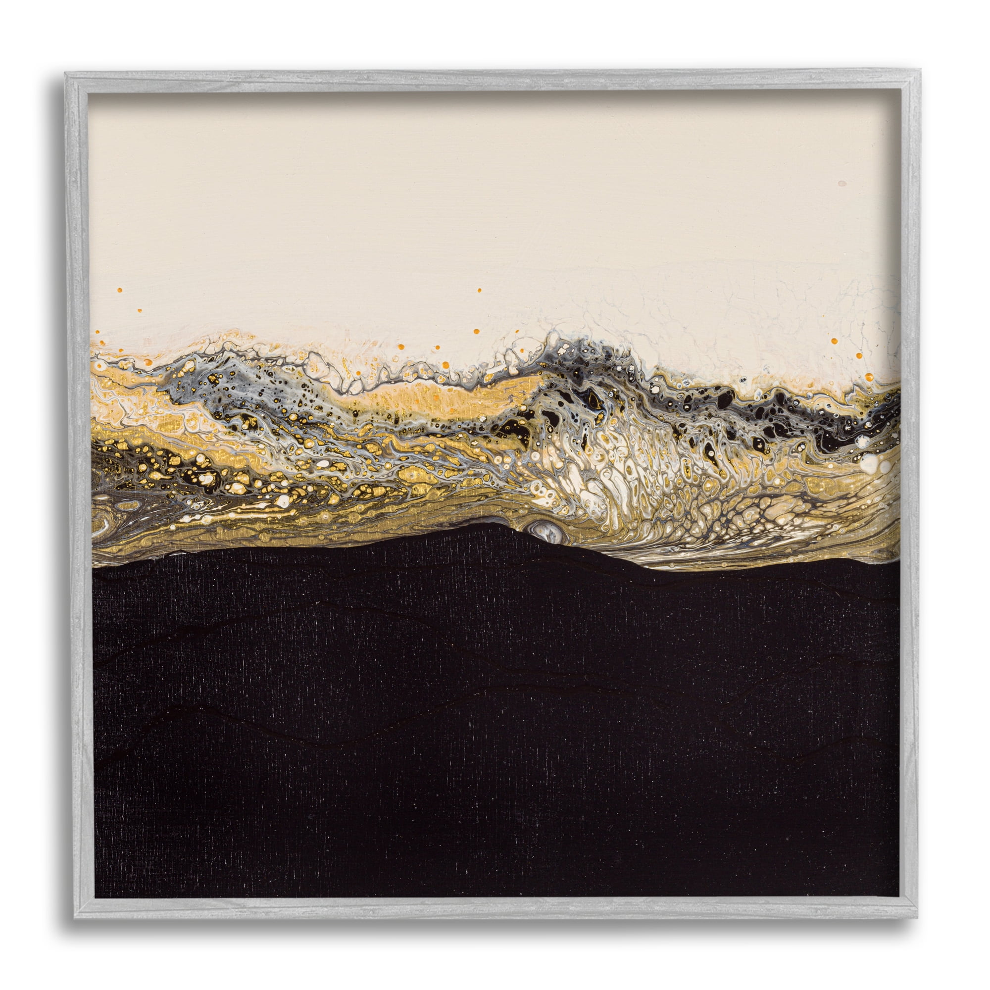Stupell Industries Glam & Black Splash Abstract Painting Gray Framed Art Print Wall Art, 12 x 12