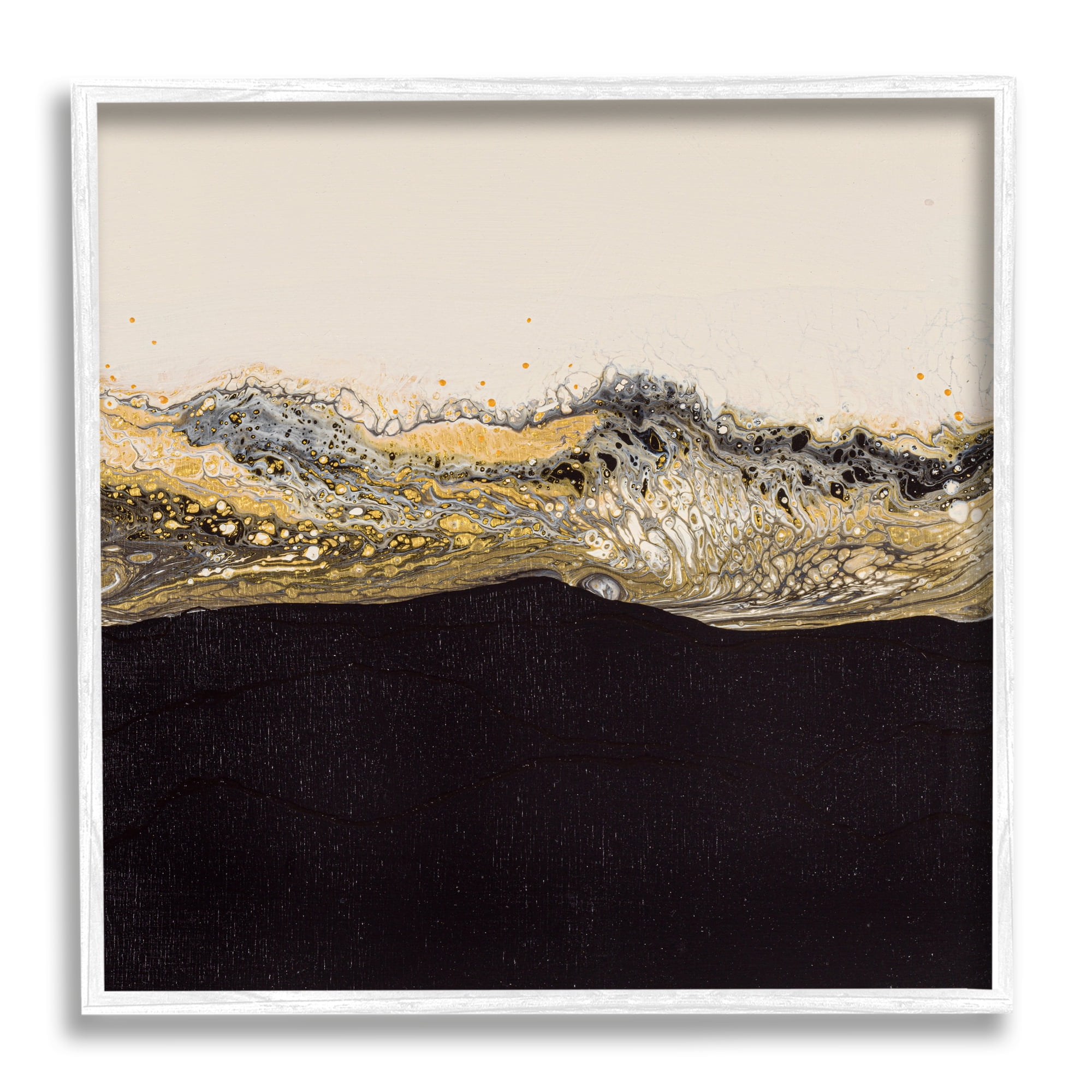 Stupell Industries Glam & Black Splash Abstract Painting White Framed Art Print Wall Art, 12 x 12