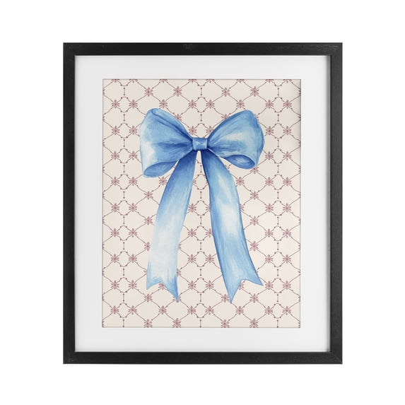 Stupell Industries Glam Blue Bow on Rose Quilt Pattern Black Framed Print Under Glass, 13 x 16, by Petals Prints Design