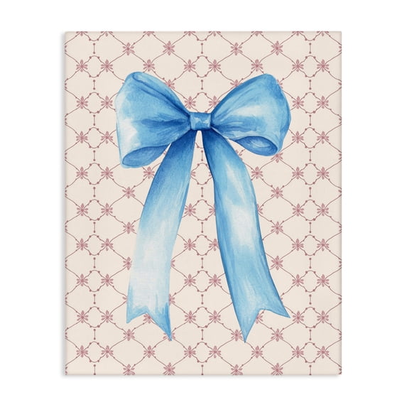 Stupell Industries Glam Blue Bow on Rose Quilt Pattern Canvas Art, 16 x 20, by Petals Prints Design