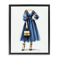 Stupell Industries Glam Blue Fashion Gown Fashion Painting Black Floater Framed Canvas Art Print Wall Art, 17 x 21