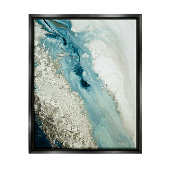 Stupell Industries Glam Blue Geode Abstract Painting Black Floater Framed Canvas Art Print Wall Art, 17 x 21