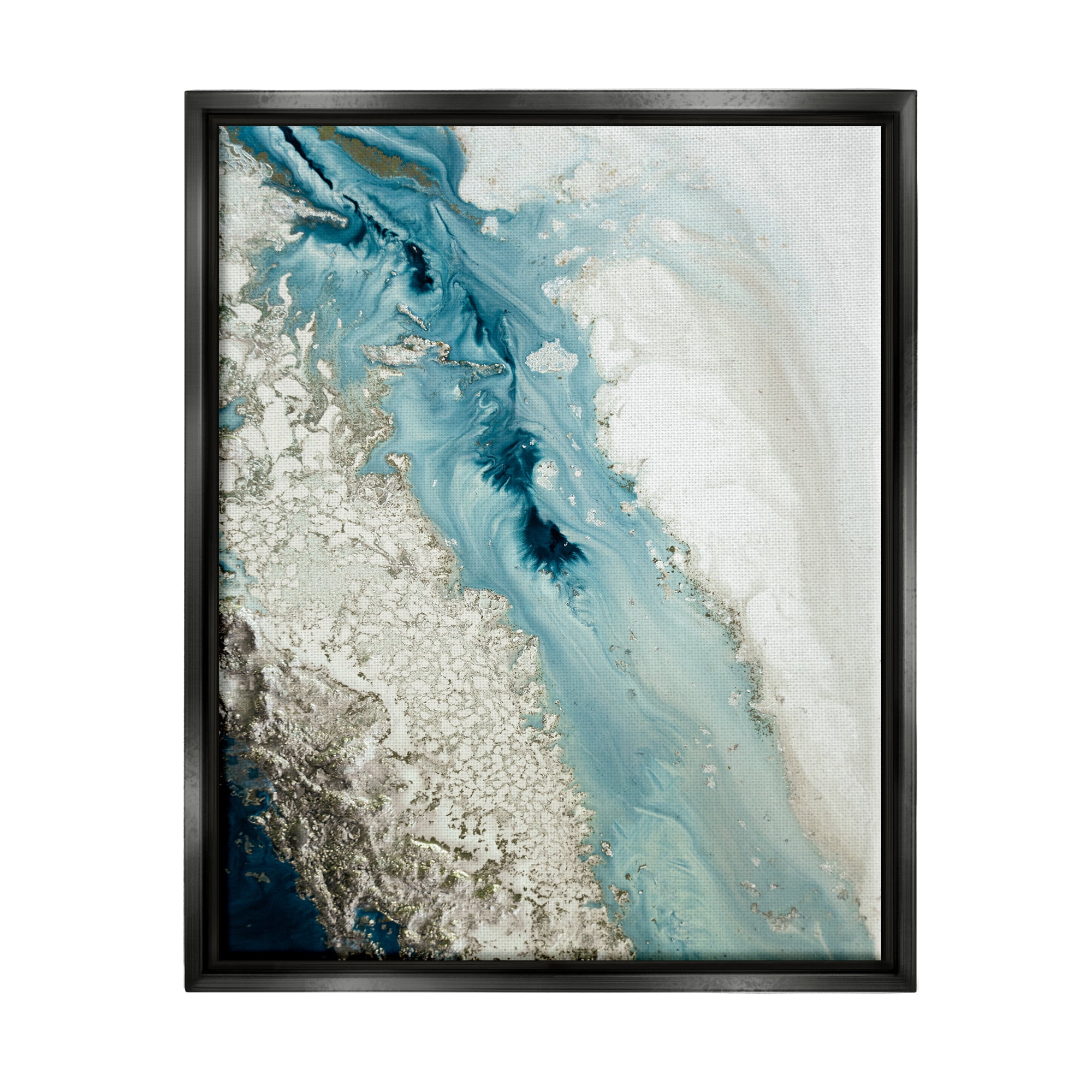 Stupell Industries Glam Blue Geode Abstract Painting Black Floater Framed Canvas Art Print Wall Art, 25 x 31