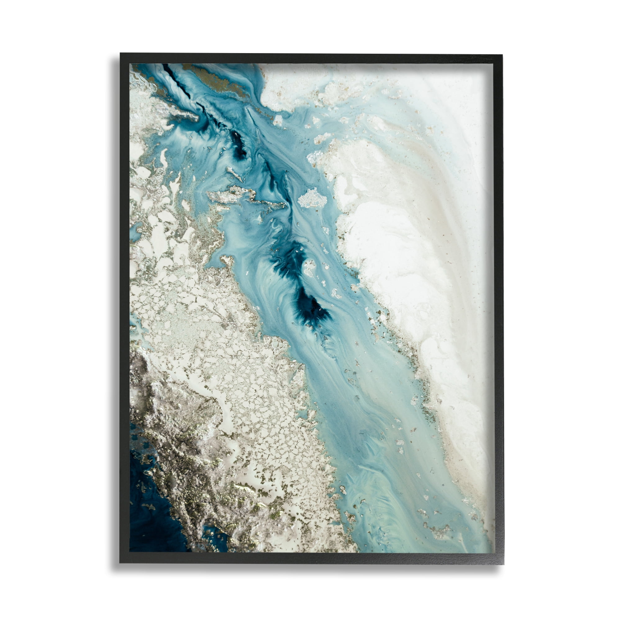 Stupell Industries Glam Blue Geode Abstract Painting Black Framed Art Print Wall Art, 24 x 30