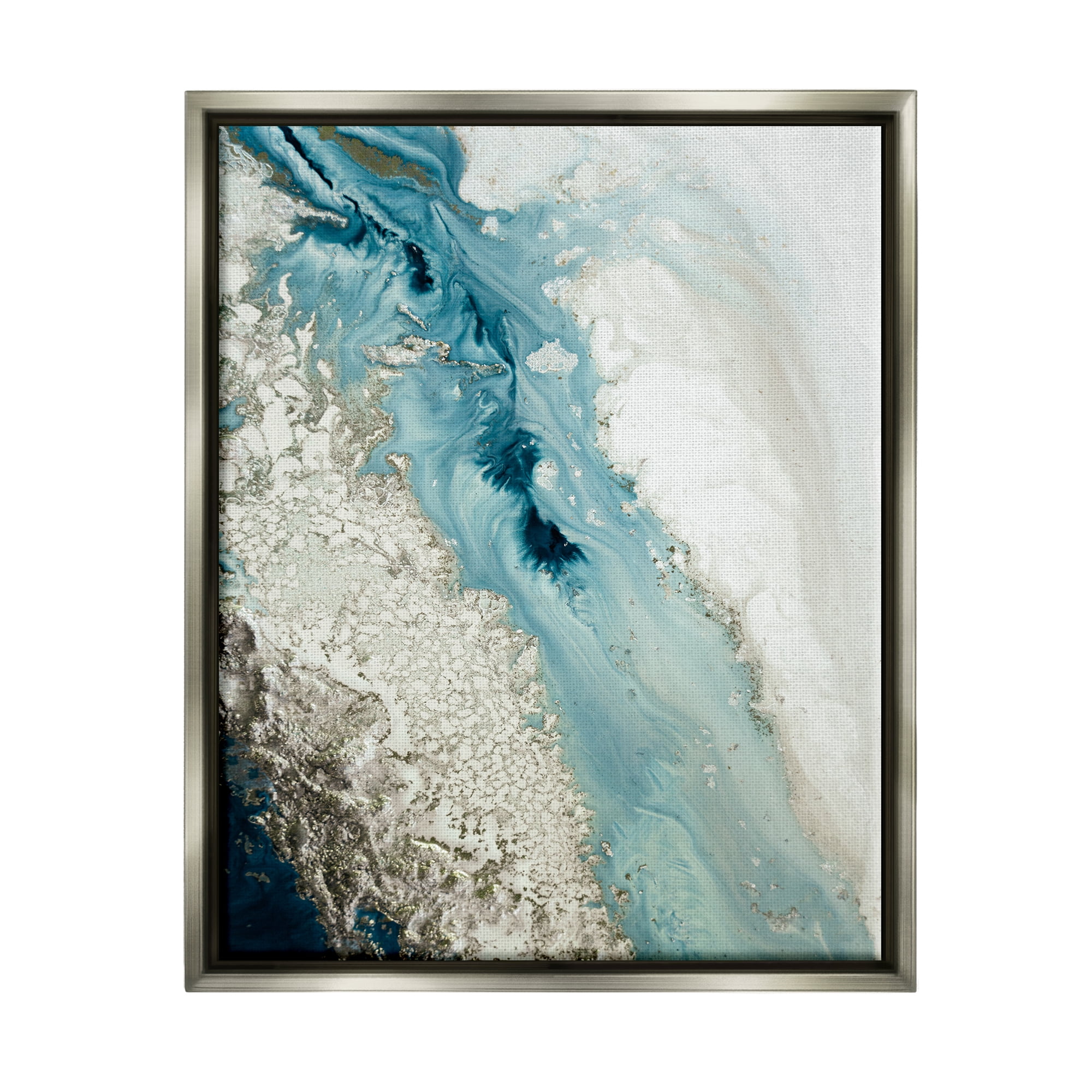 Stupell Industries Glam Blue Geode Abstract Painting Gray Floater Framed Canvas Art Print Wall Art, 25 x 31