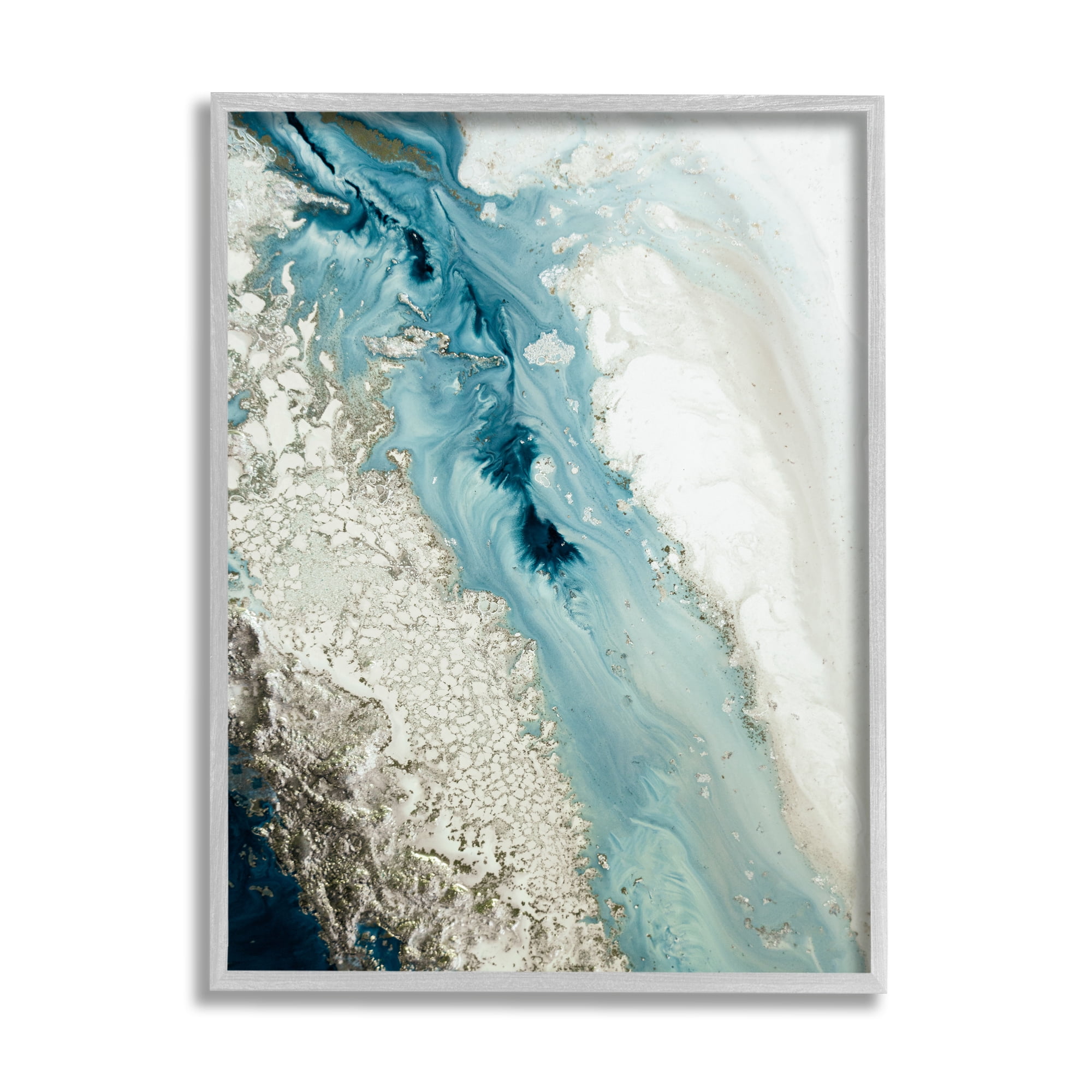 Stupell Industries Glam Blue Geode Abstract Painting Gray Framed Art Print Wall Art, 24 x 30