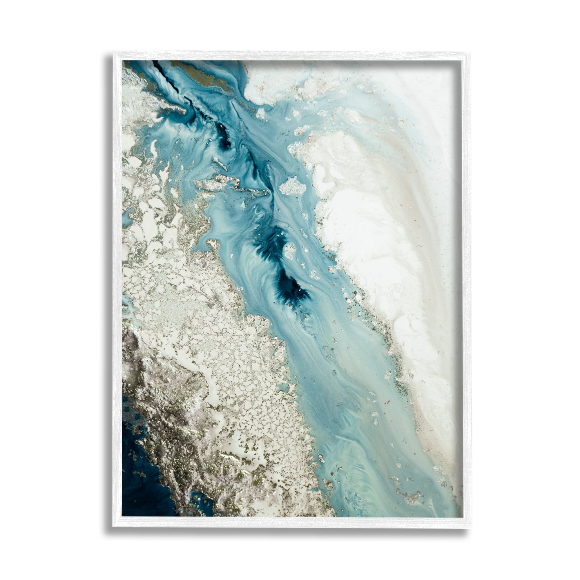 Stupell Industries Glam Blue Geode Abstract Painting White Framed Art Print Wall Art, 11 x 14