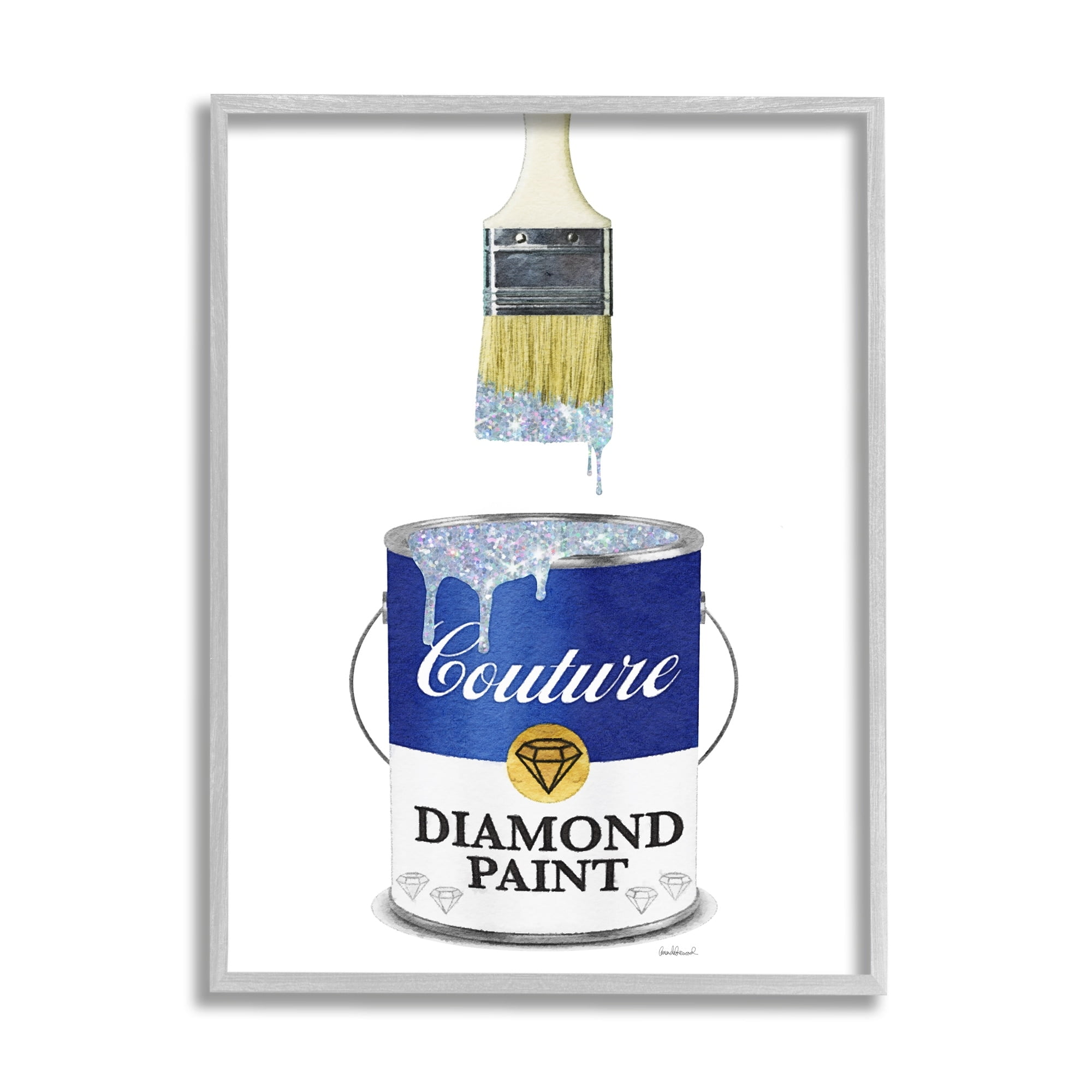 Stupell Industries Glam Bold Blue Diamond P. Can Fashion Brush, 11 x 14, Design by Amanda Greenwood