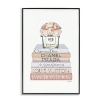 Stupell Industries Glam Bookstack & Flowers Botanical & Floral Painting Black Framed Art Print Wall Art, 12 x 18