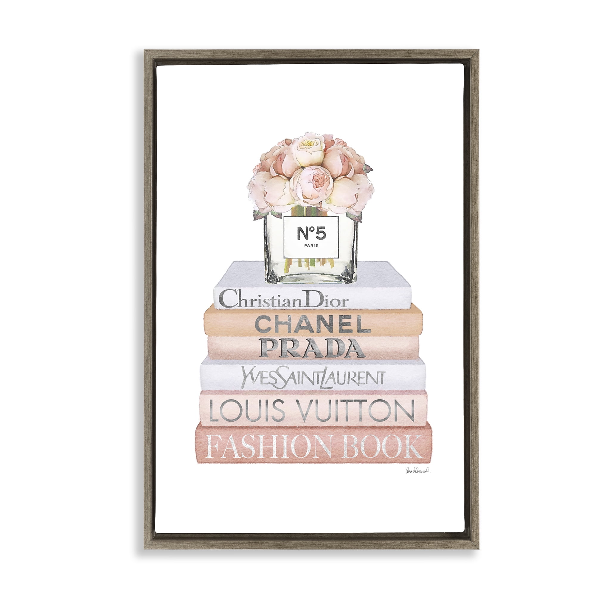 Stupell Industries Glam Bookstack & Flowers Botanical & Floral Painting Brown Floater Framed Art Print Wall Art, 17 x 25