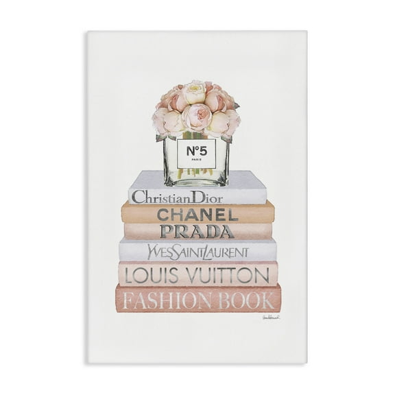 Stupell Industries Glam Bookstack & Flowers Botanical & Floral Painting Gallery Wrapped Canvas Art Print Wall Art, 16 x 24