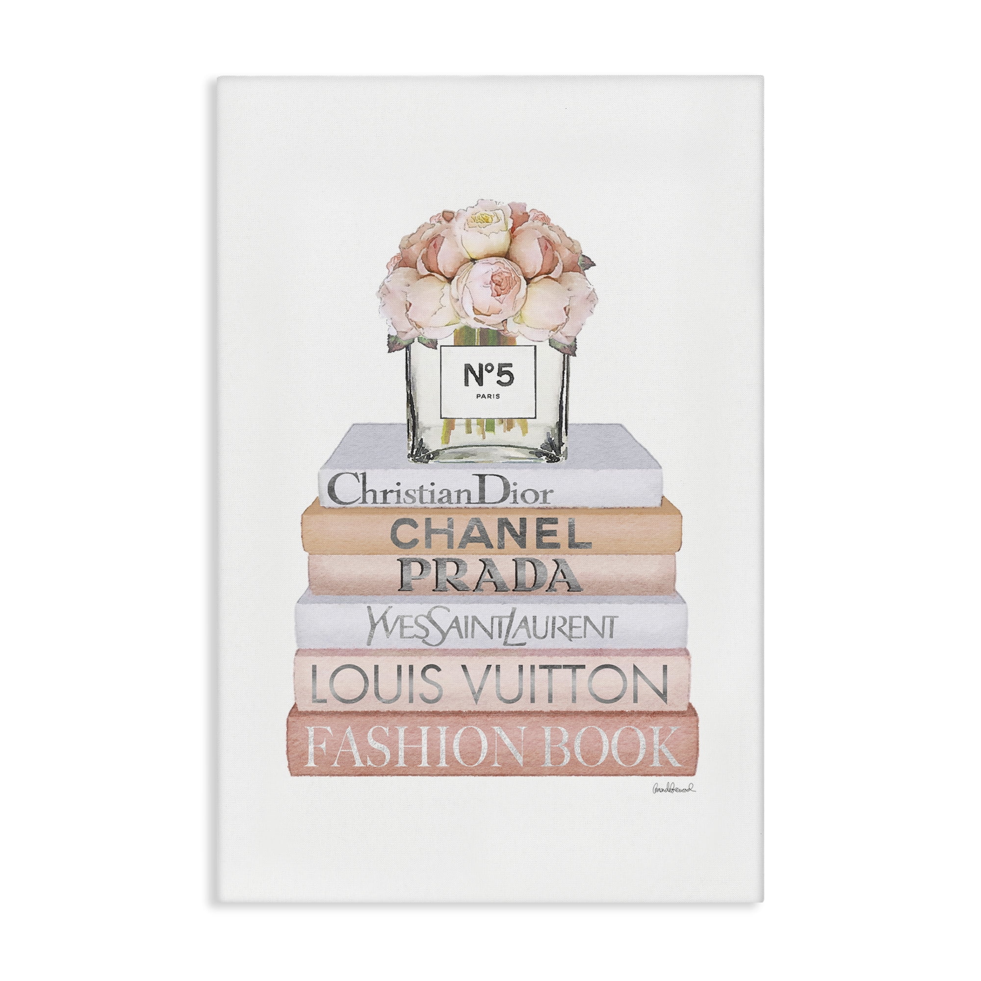 Stupell Industries Glam Bookstack & Flowers Botanical & Floral Painting Gallery Wrapped Canvas Art Print Wall Art, 30 x 45